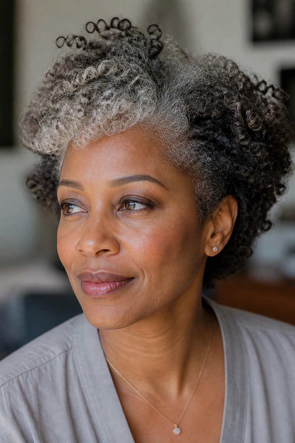 Portrait of a real person with grey hair showing cool, neutral, and warm undertones