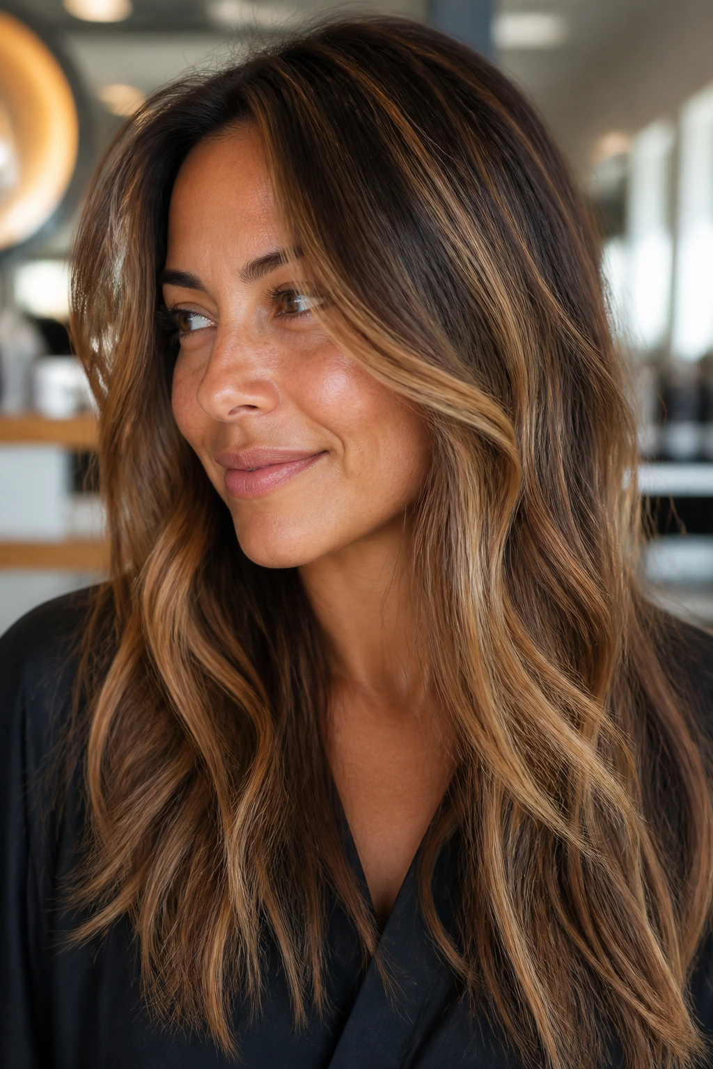 Hair with golden and beige undertones on a real woman