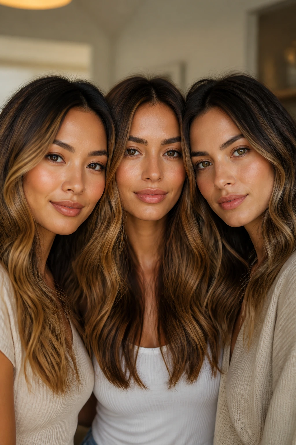 Portrait showing hair undertones warm neutral olive near the face