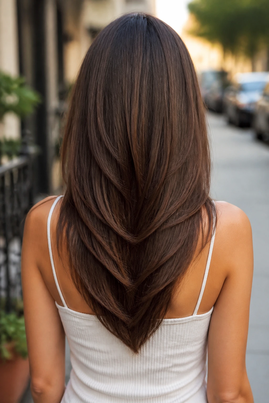 Back view of a V-cut blowout keeping length