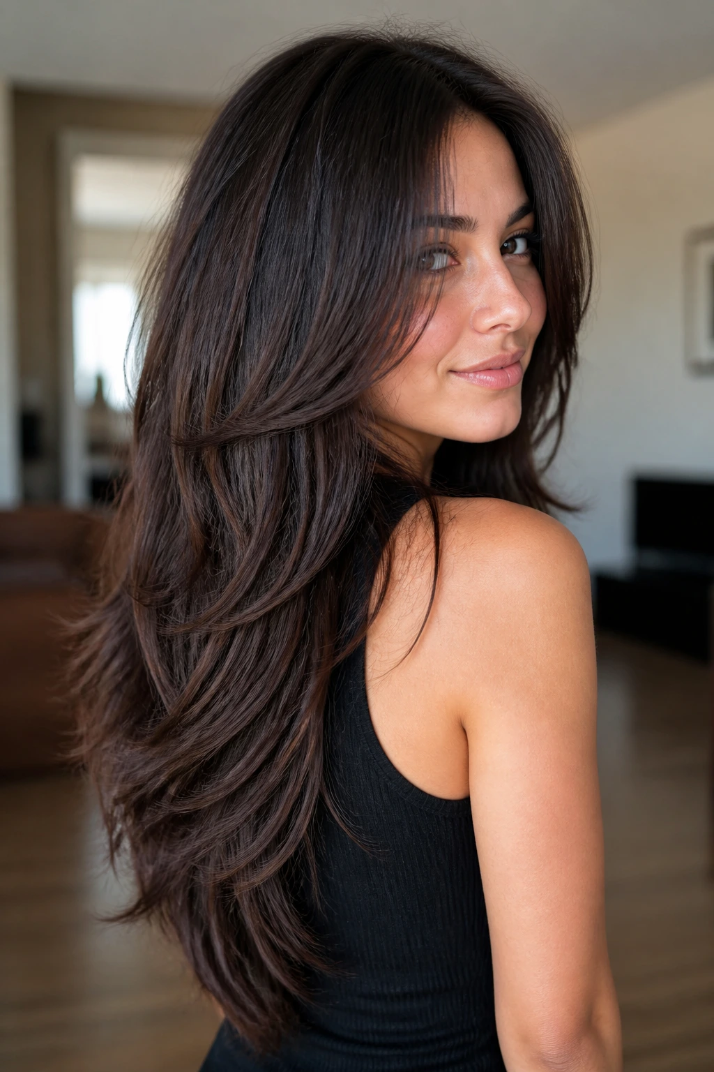 Close-up of real person with V-cut mermaid layers.
