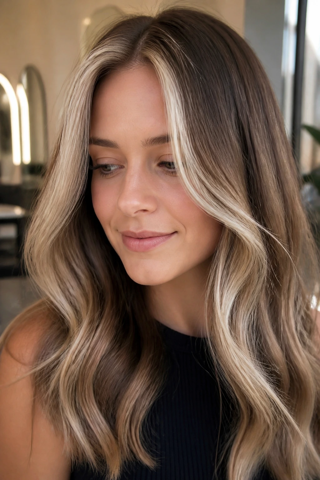 Close-up of a real person with vanilla cream face framing highlights