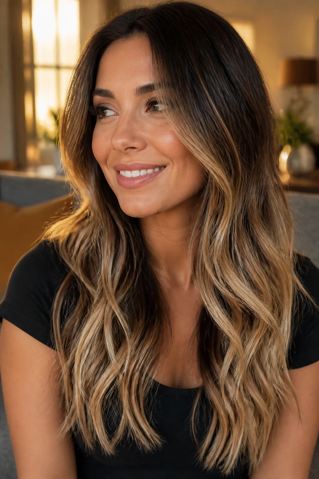 Brunette with vanilla-toffee ends creating a creamy caramel gradient