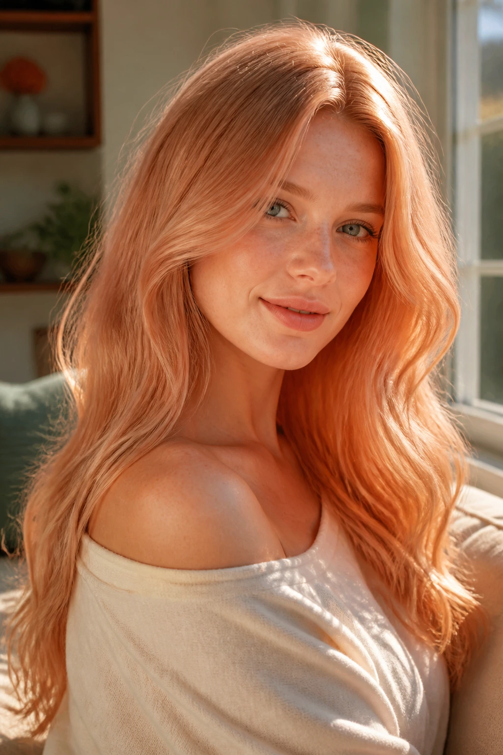 Close-up showing variations of strawberry blond color with peach and rose undertones