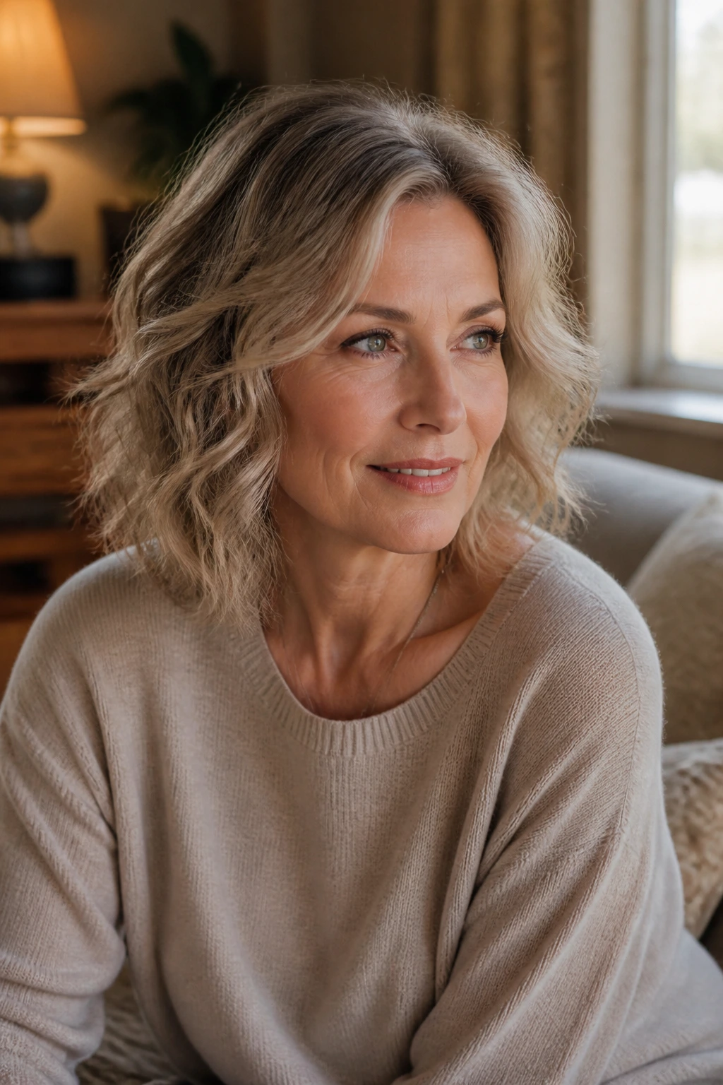 Woman with shoulder-length wavy hair showing versatile styles