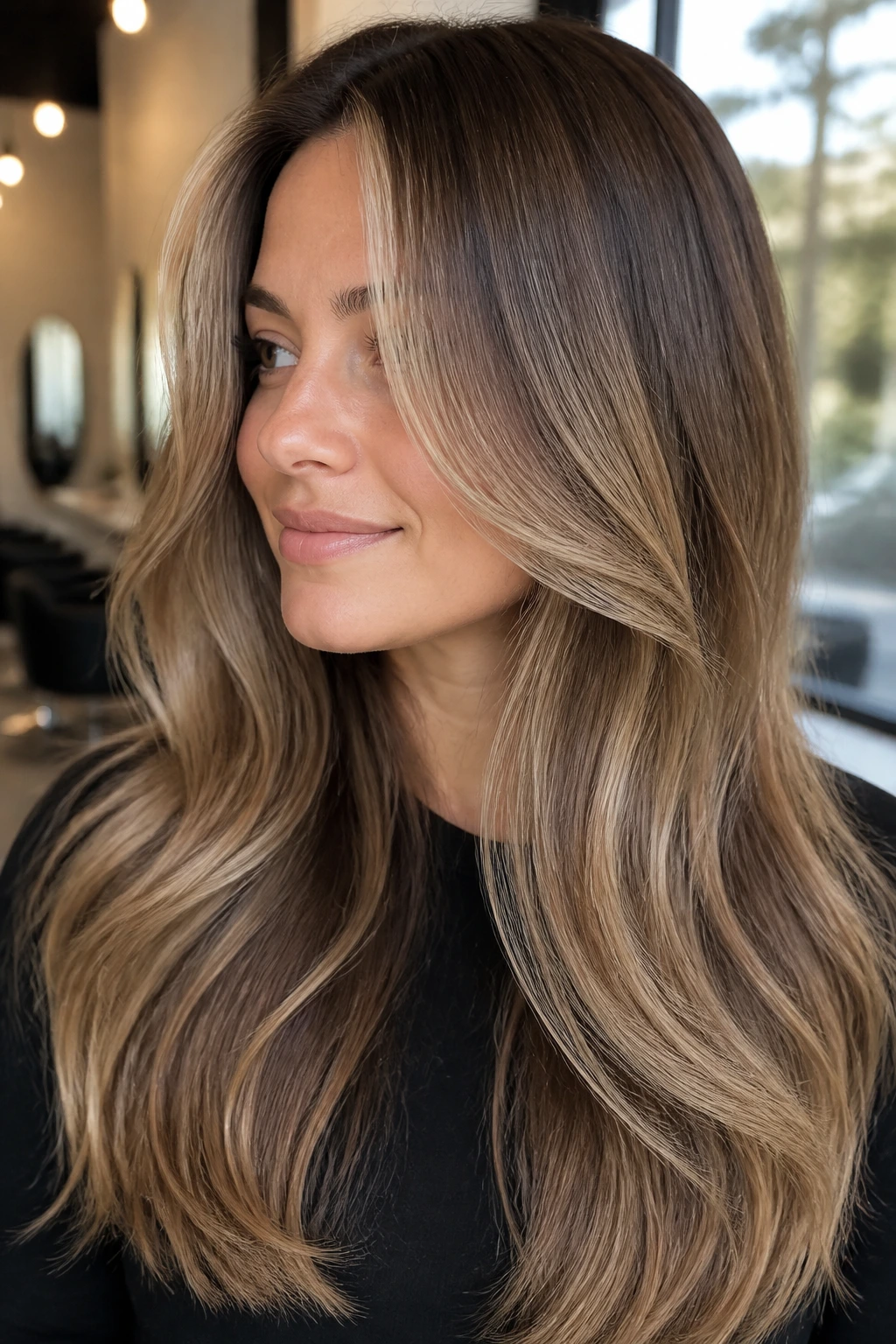 Close-up of a real woman's face and hair with veil-like highlights framing the face