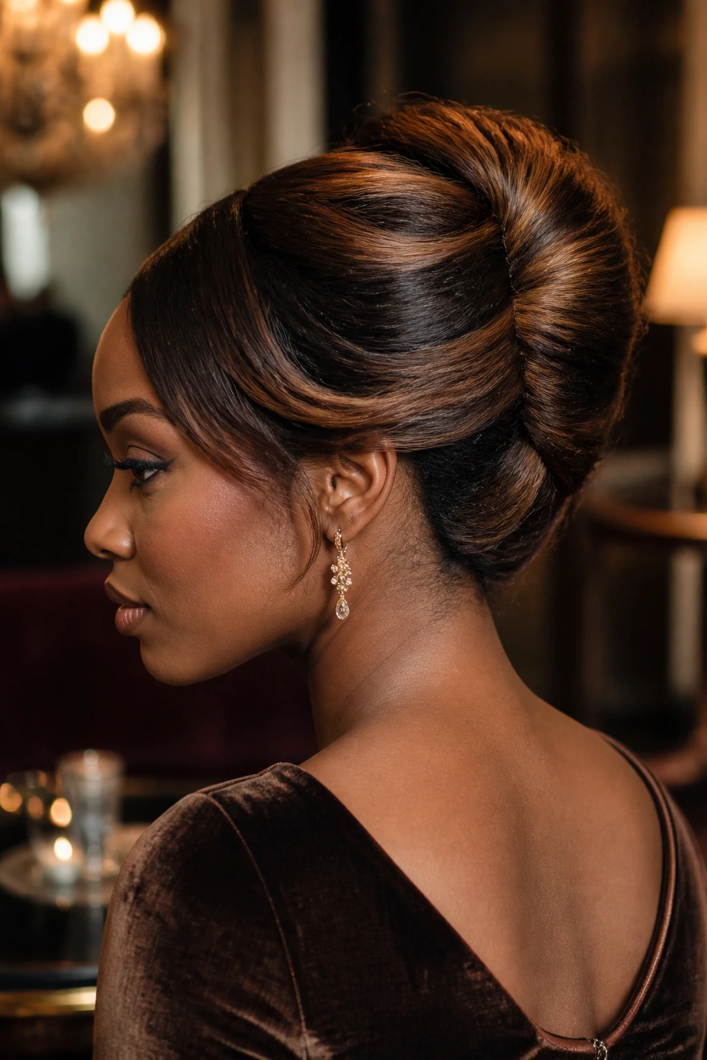 Close-up of a real woman with velvet caramel French roll
