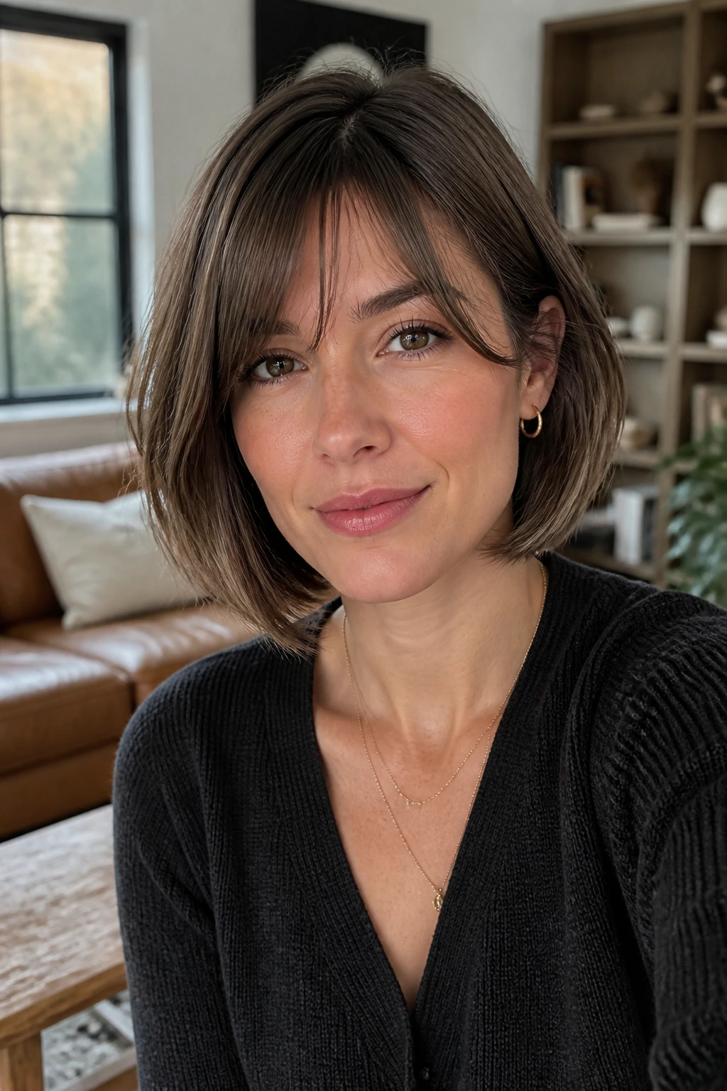 Real woman with versatile bob showing subtle mood-driven variations in natural light