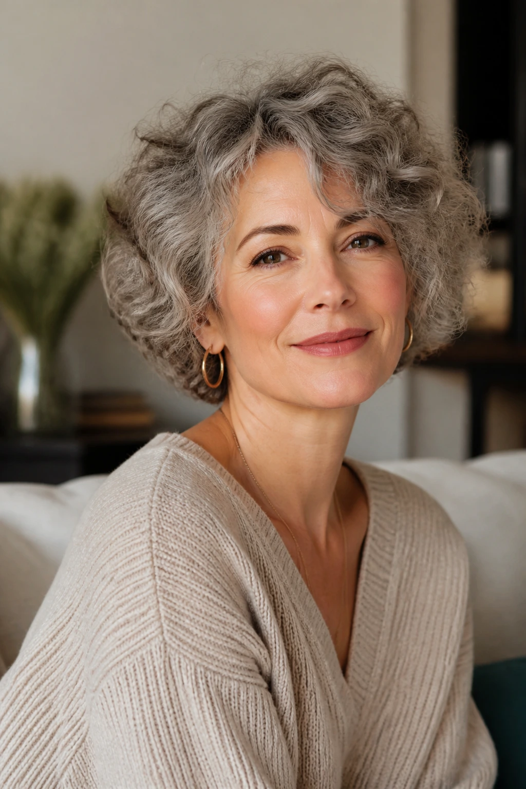 Real woman with versatile haircut suited for waves and curls