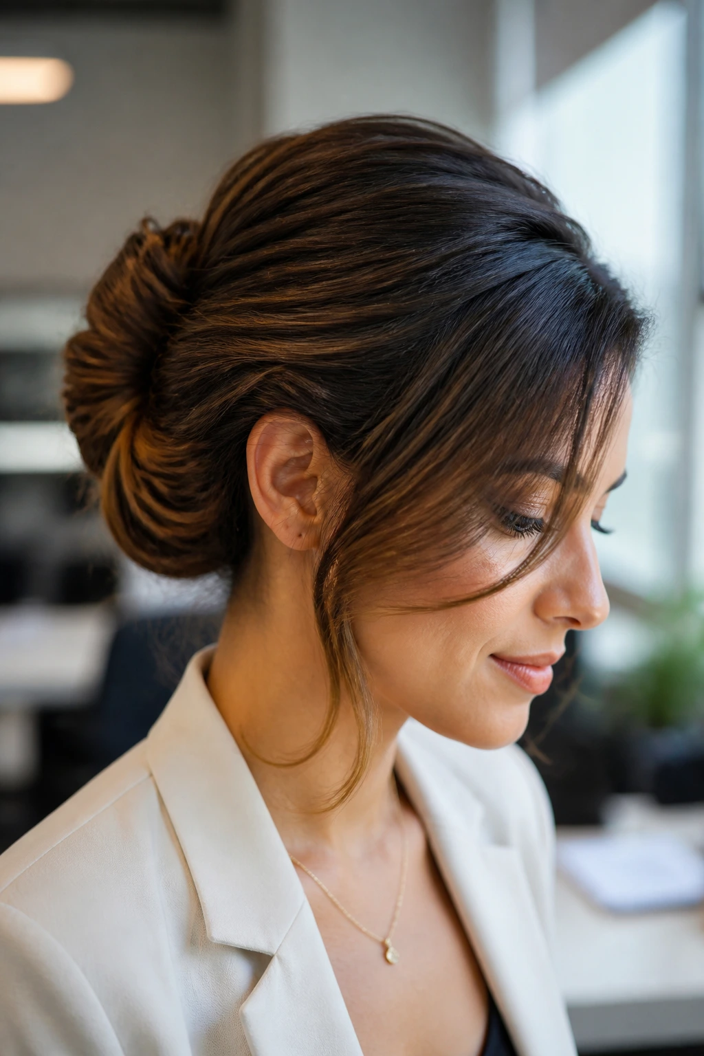 Real woman showcasing a versatile updo variant