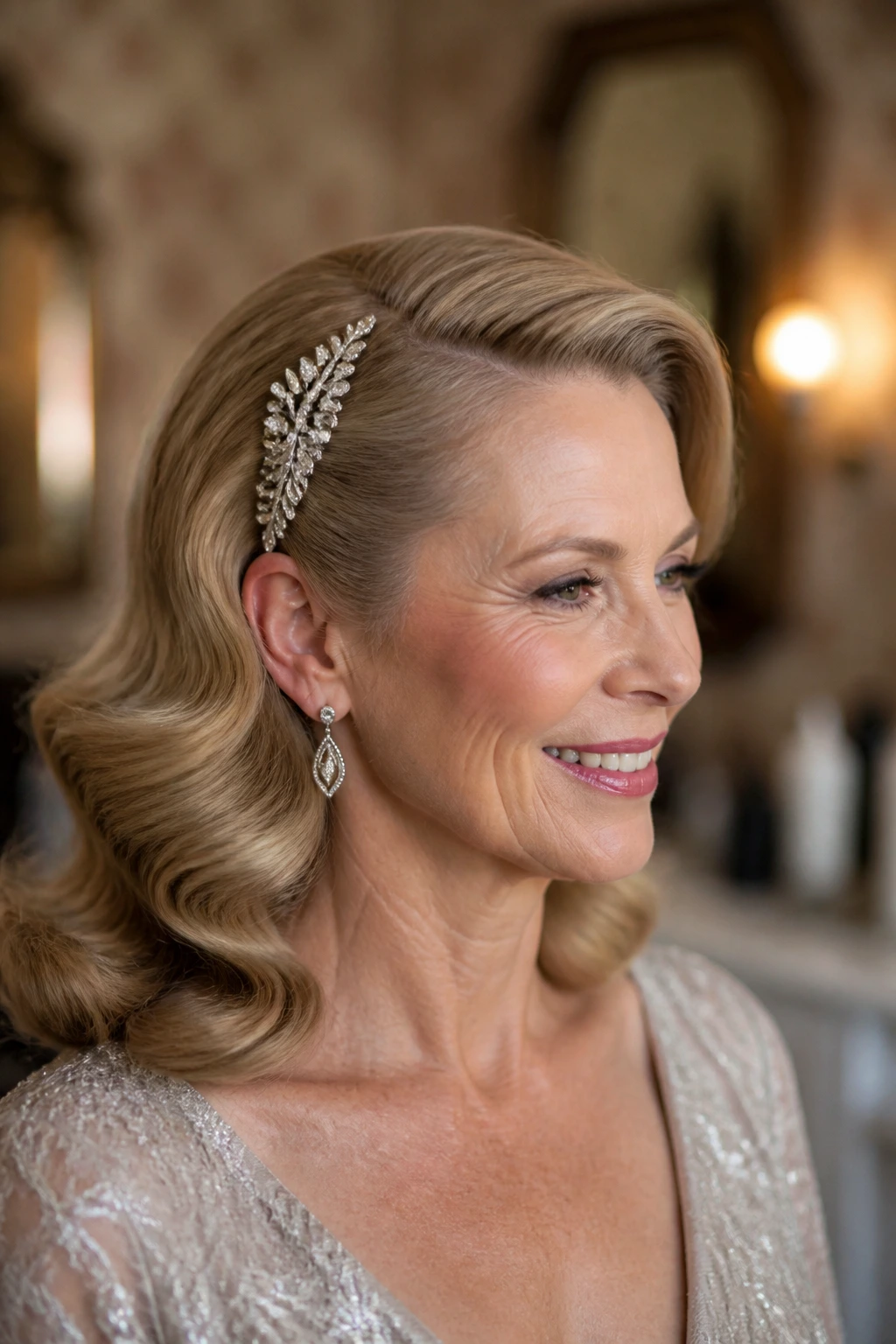 Close-up of brushed waves with a side comb on a real woman