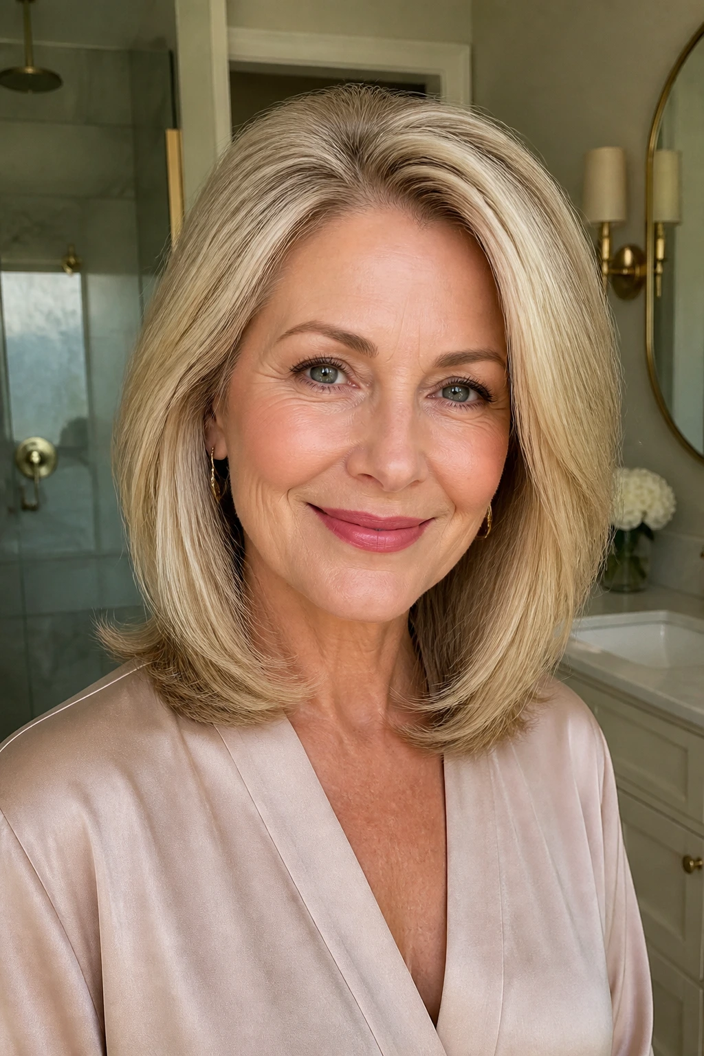Close-up of a real woman with voluminous blowout for fine hair