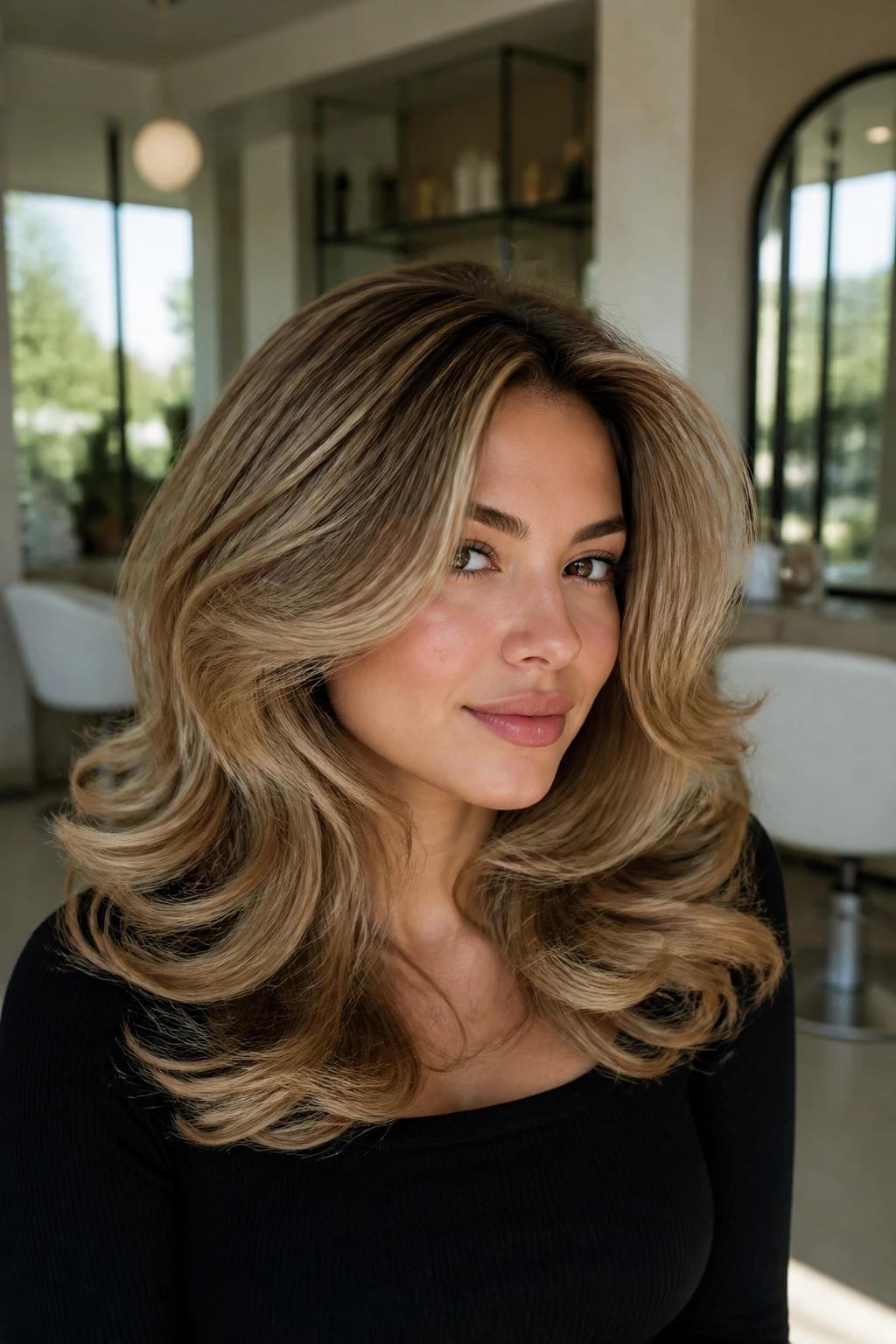 Real woman with voluminous layered blowout