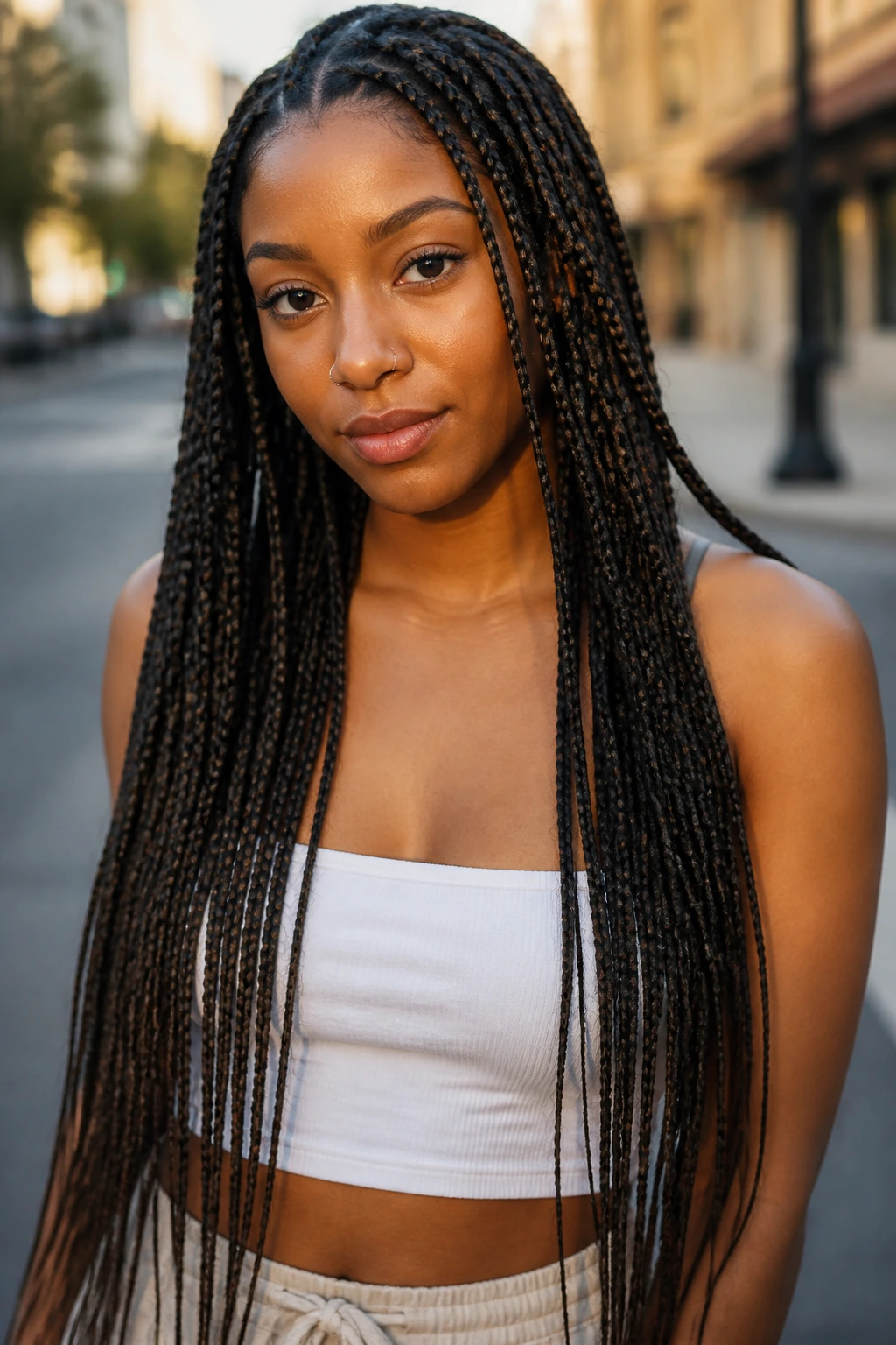 Real woman with slim waist-length braids