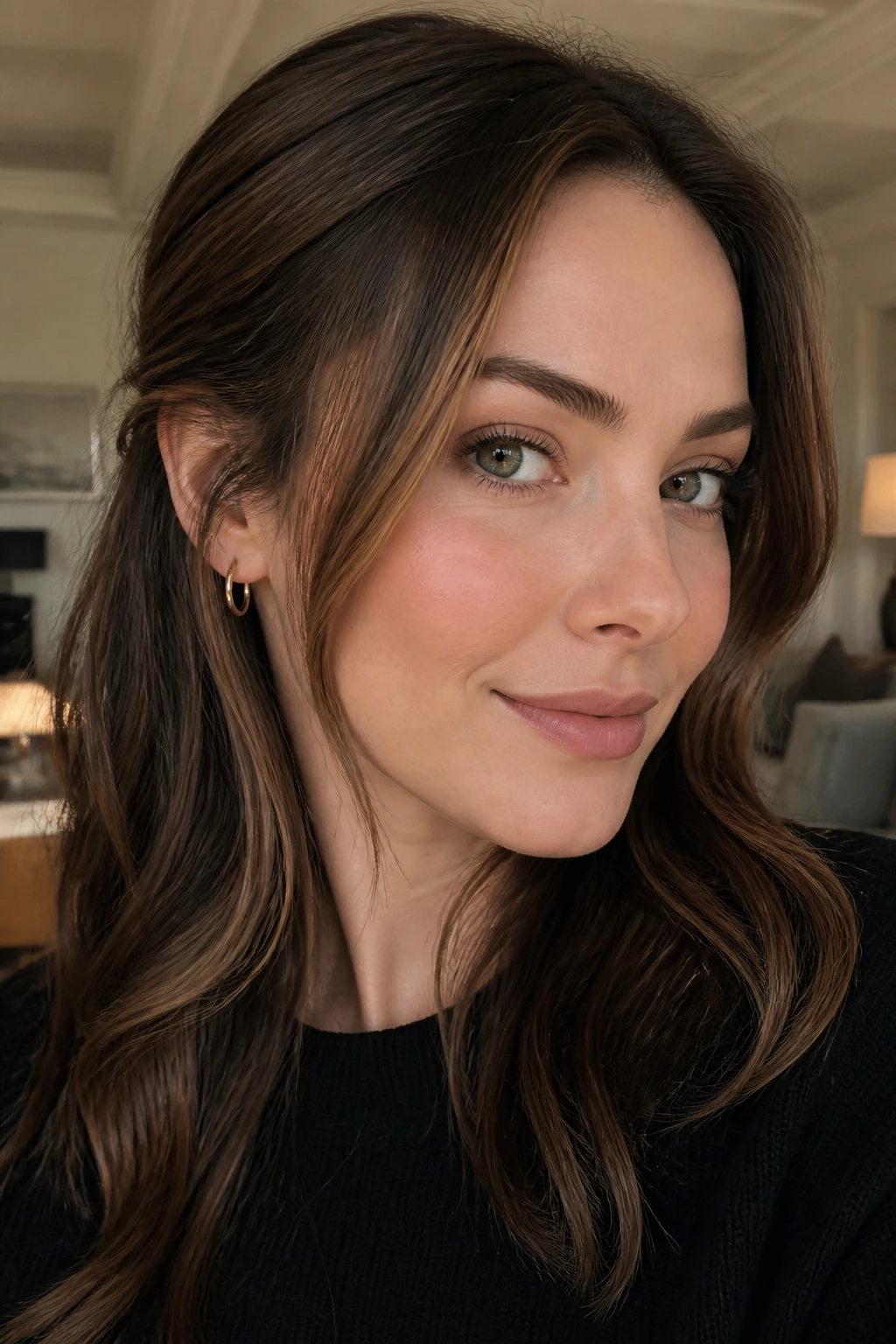 Walnut brunette with a soft face frame visible around the front