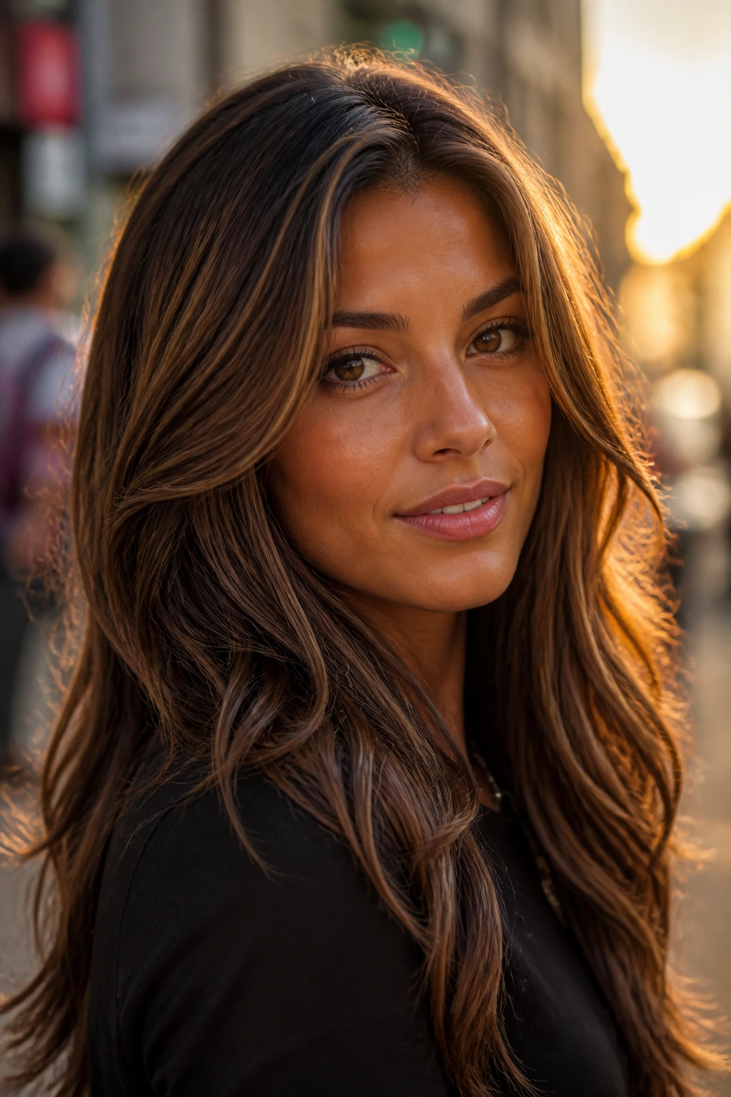 Close-up of sable lights in brunette hair on a real person