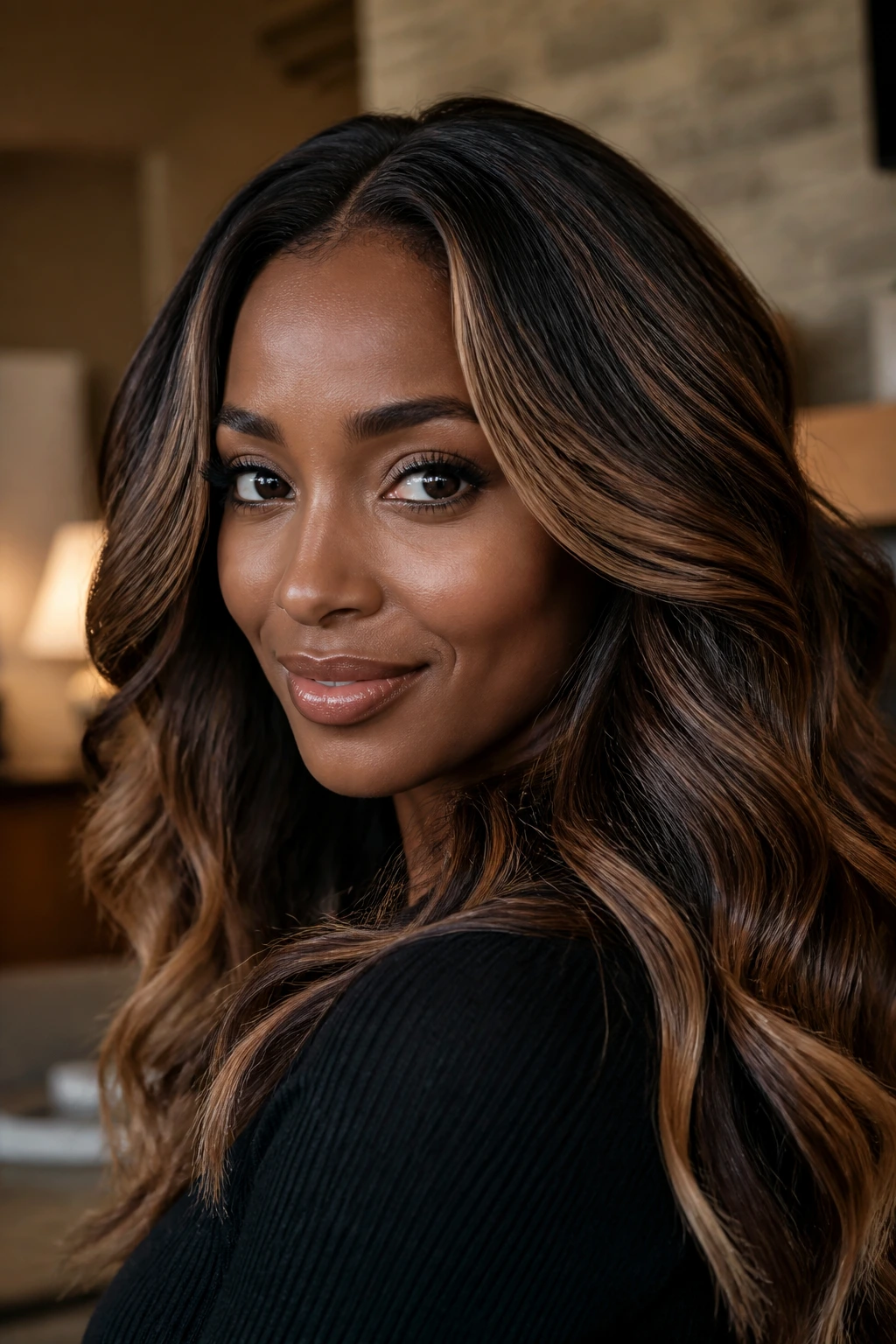 Portrait of brunette hair with gradual warmth and contrast variations.