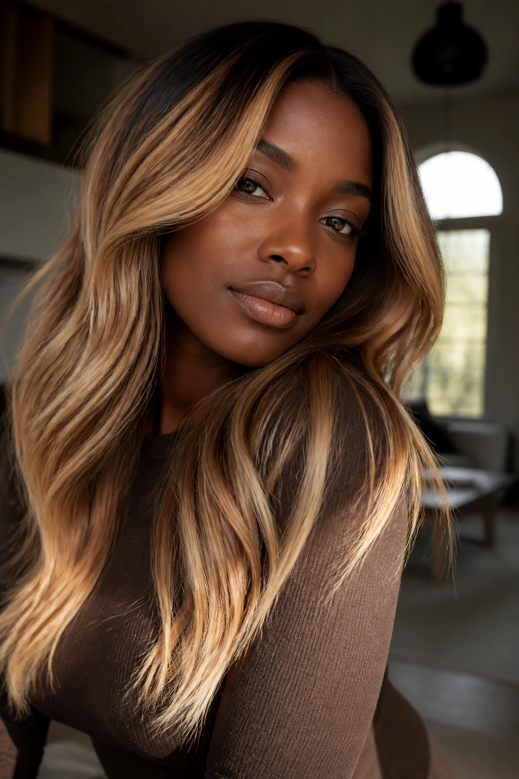 Close-up of a person with dimensional blonde color showing warmth, shadow, and placement