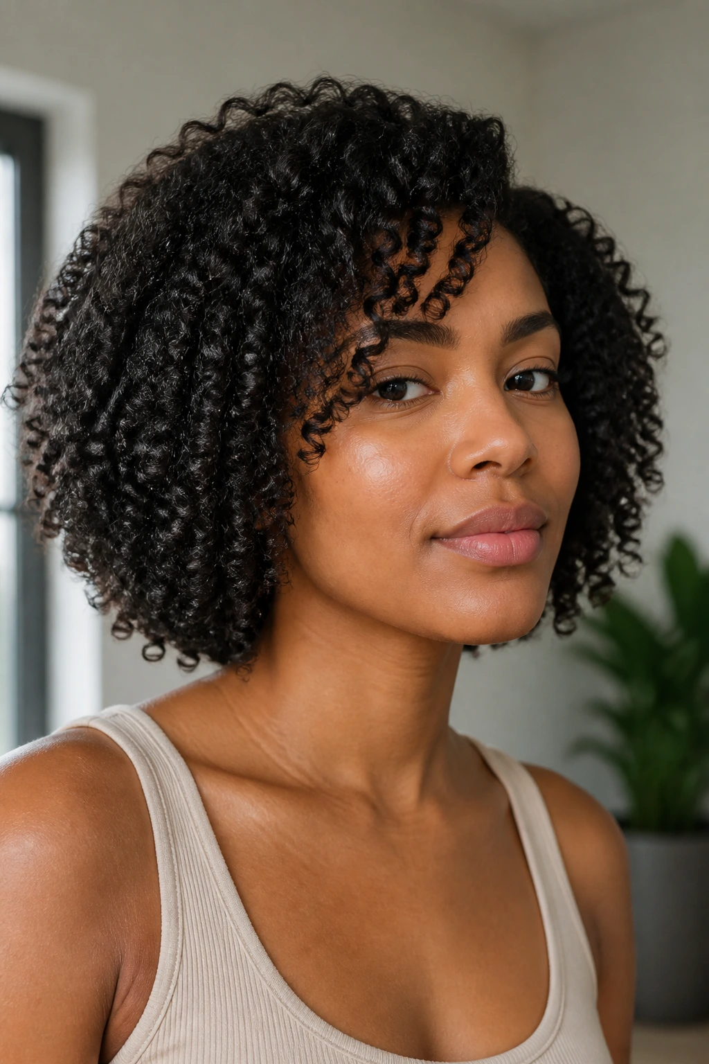 Wash-and-go bob with defined curl clumps
