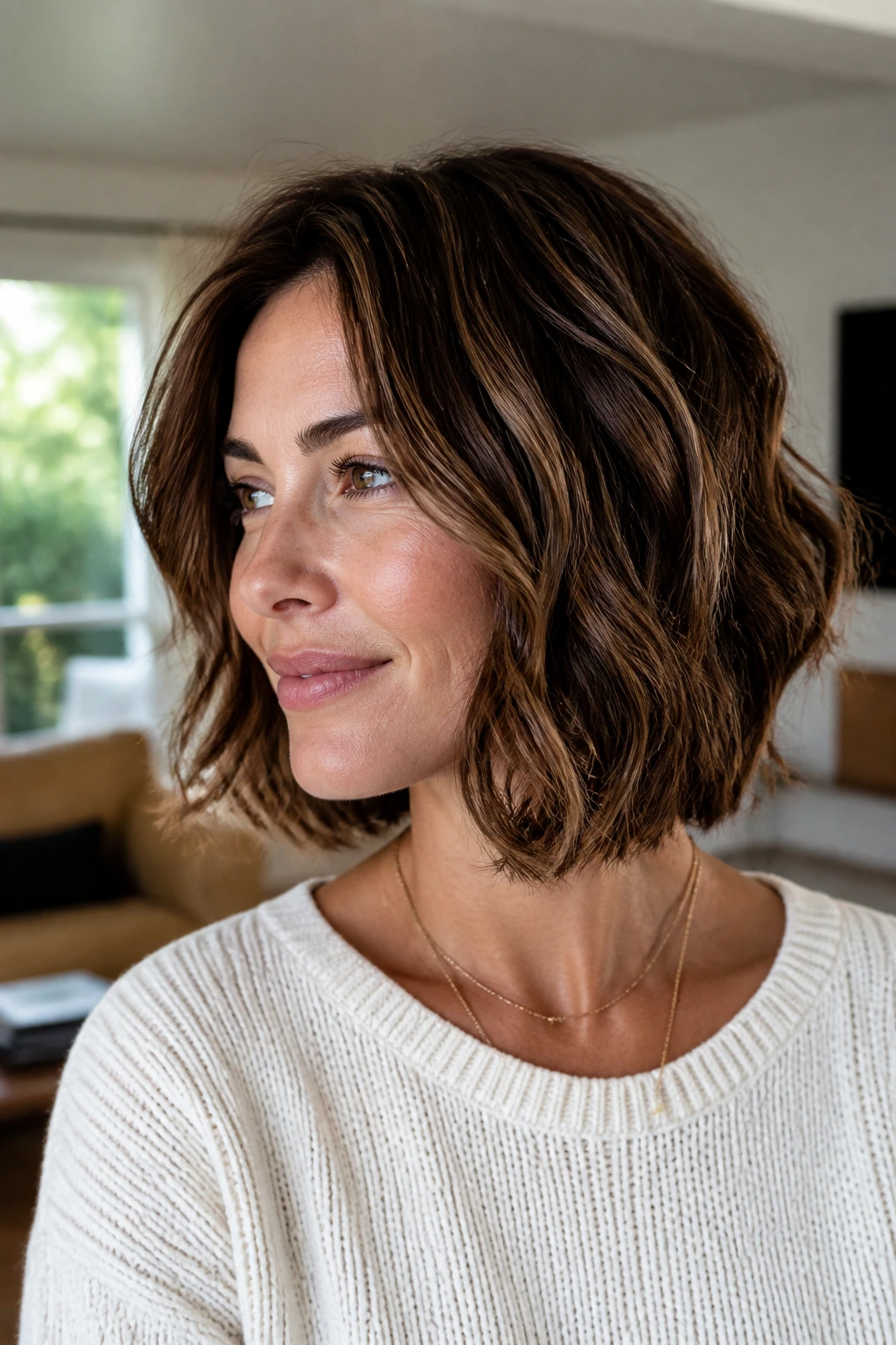 Real person with a wave-enhanced bob and natural waves