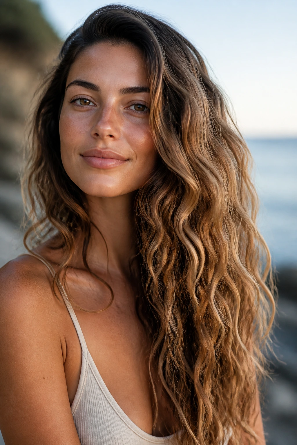 Long hair with wave pattern suited to density