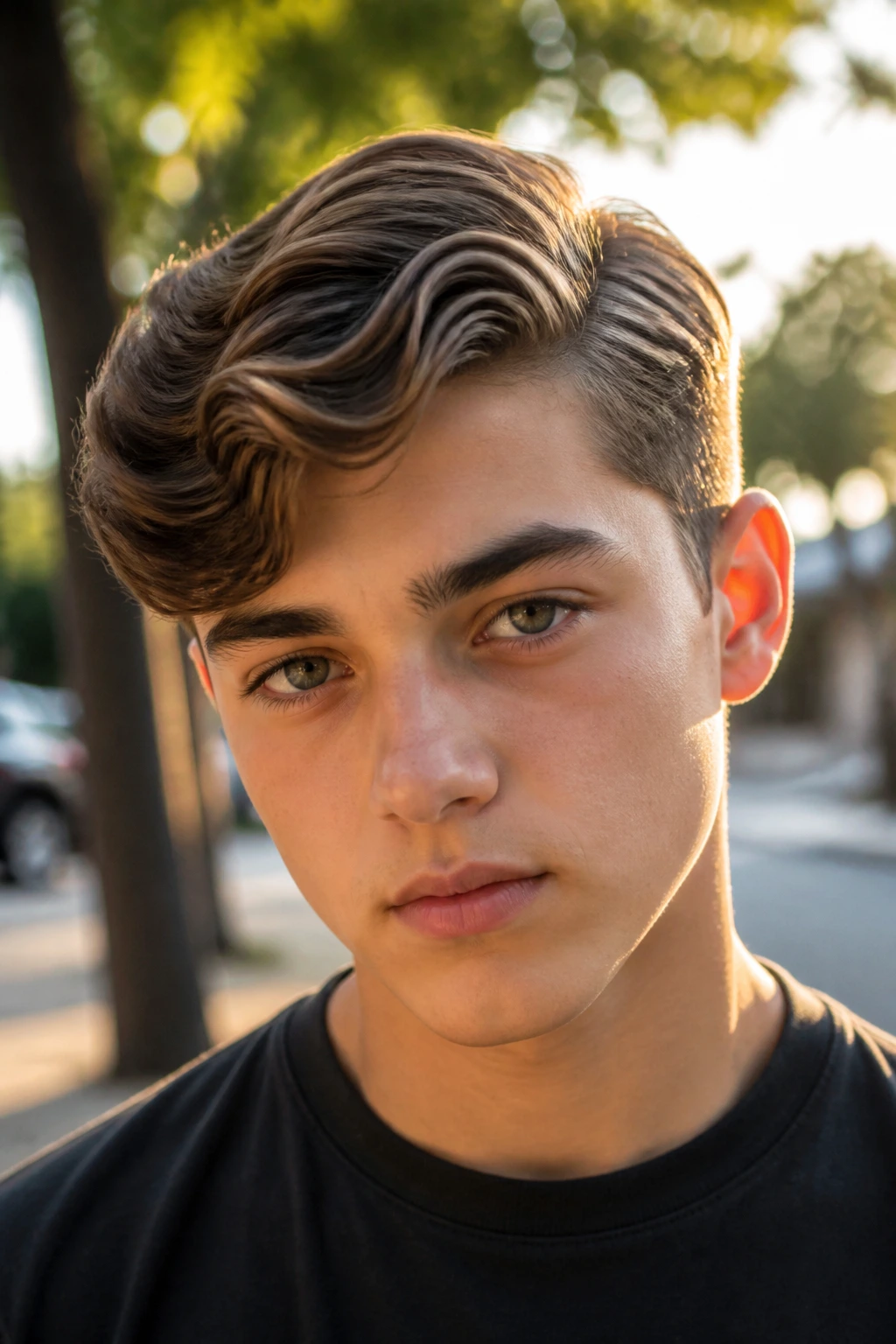 Boy with a wave-friendly side-swept shape in a natural outdoor setting