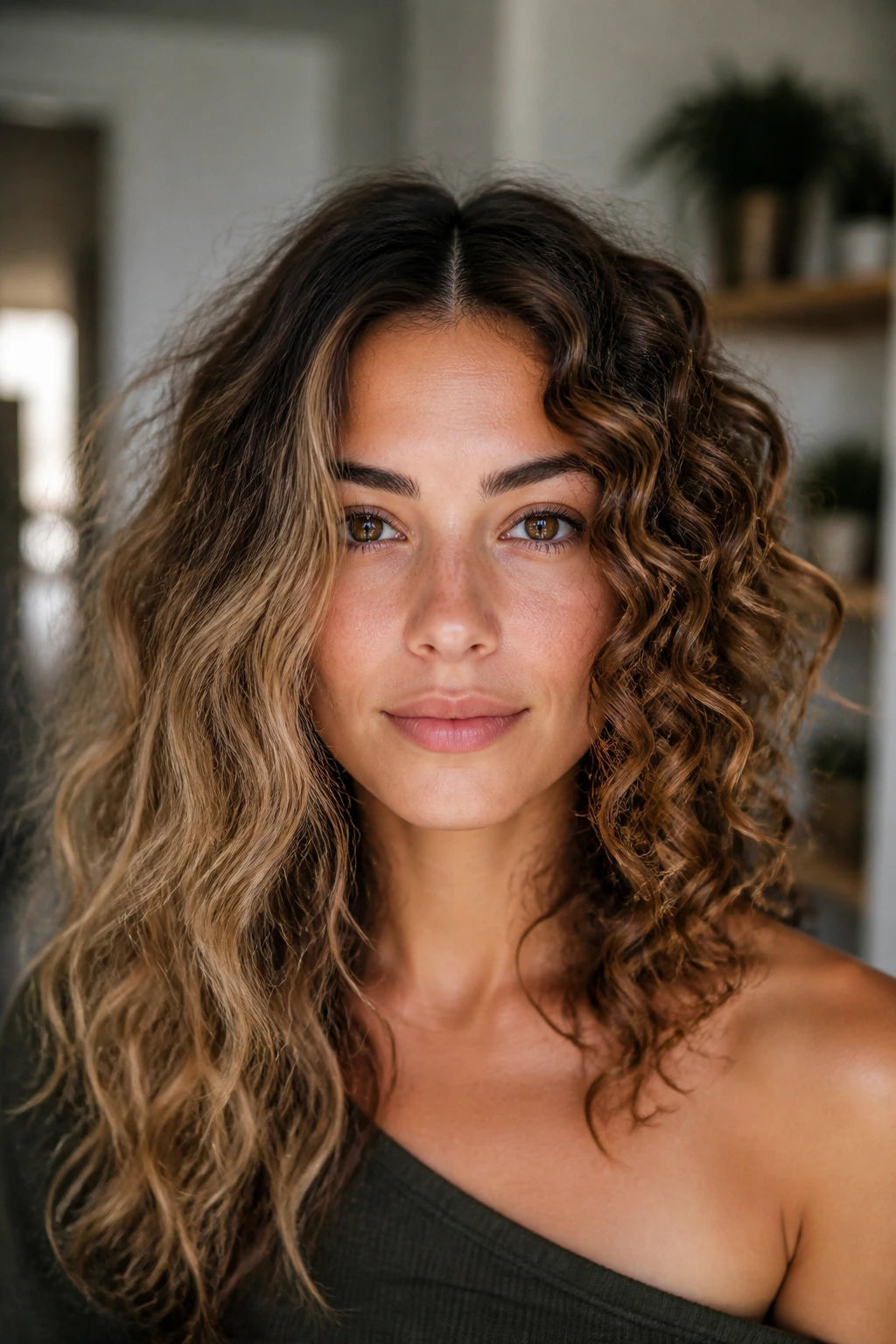 Portrait showing two hair wave variations on one person