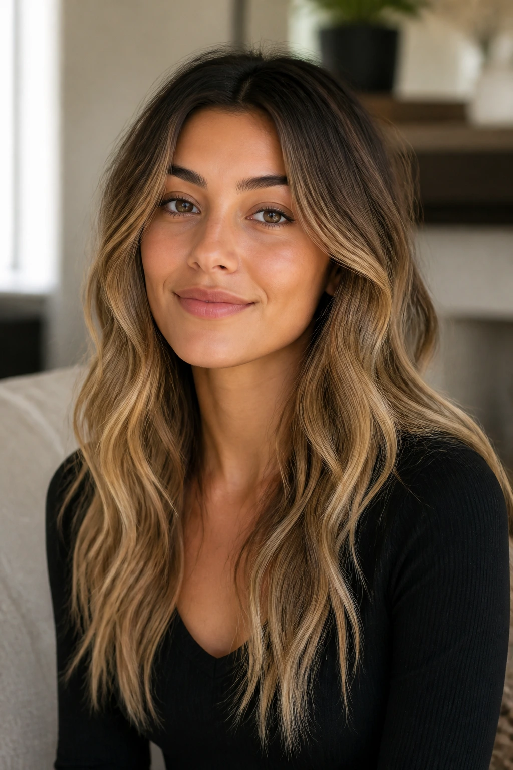 Real person with soft, wavy hair showing color transition
