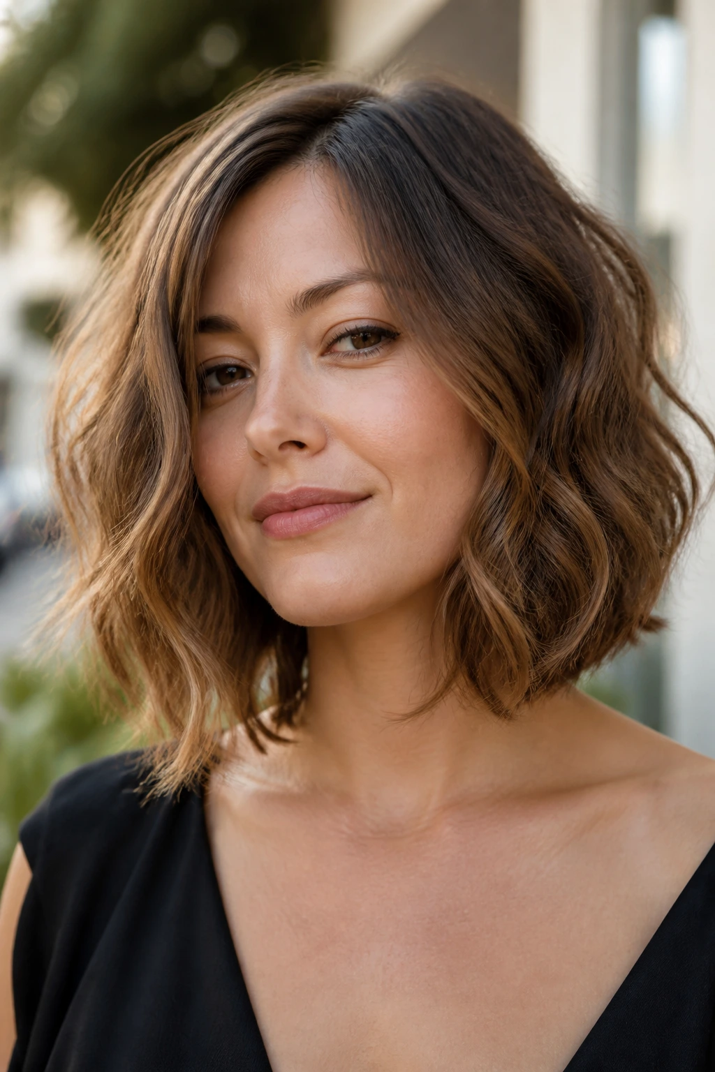 Portrait of a person with a longer wavy bob showing variations.