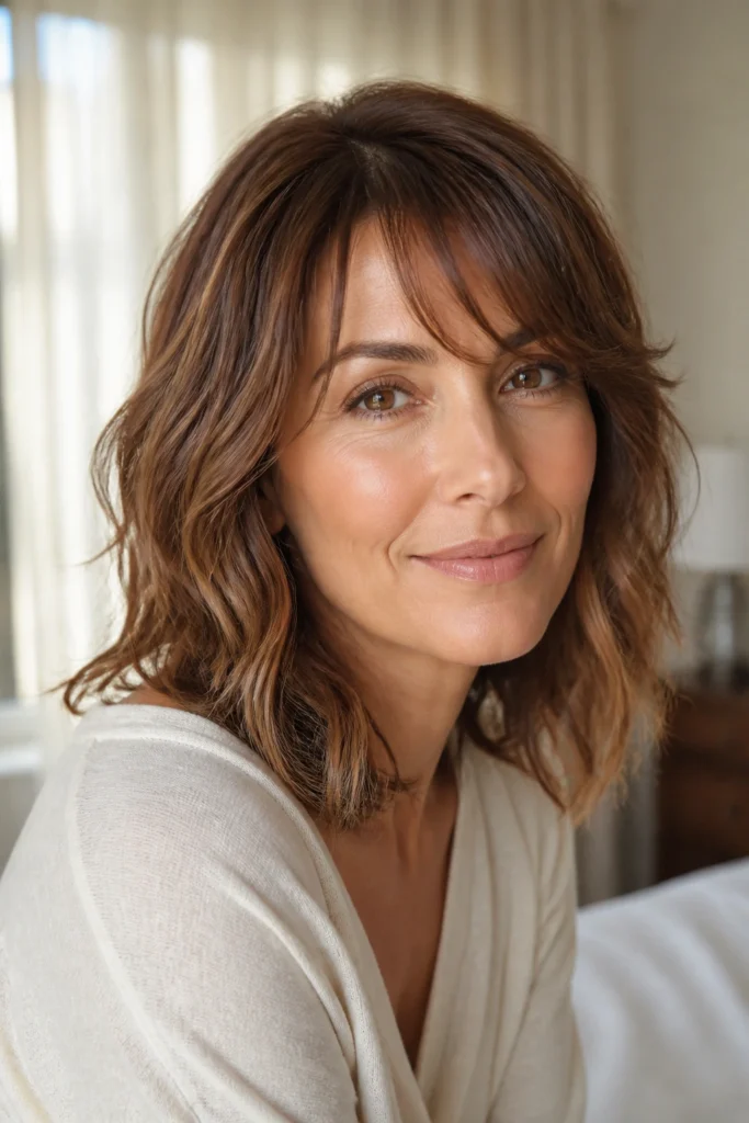 25 Wavy Long Bobs for Women Over 40 with Side-Swept Bangs