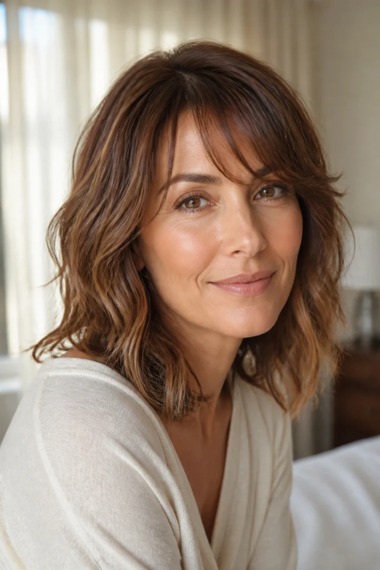 25 Wavy Long Bobs for Women Over 40 with Side-Swept Bangs