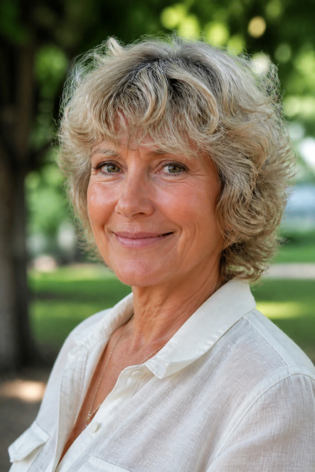 Close-up portrait of a real woman with Wavy Mop-Top Shag