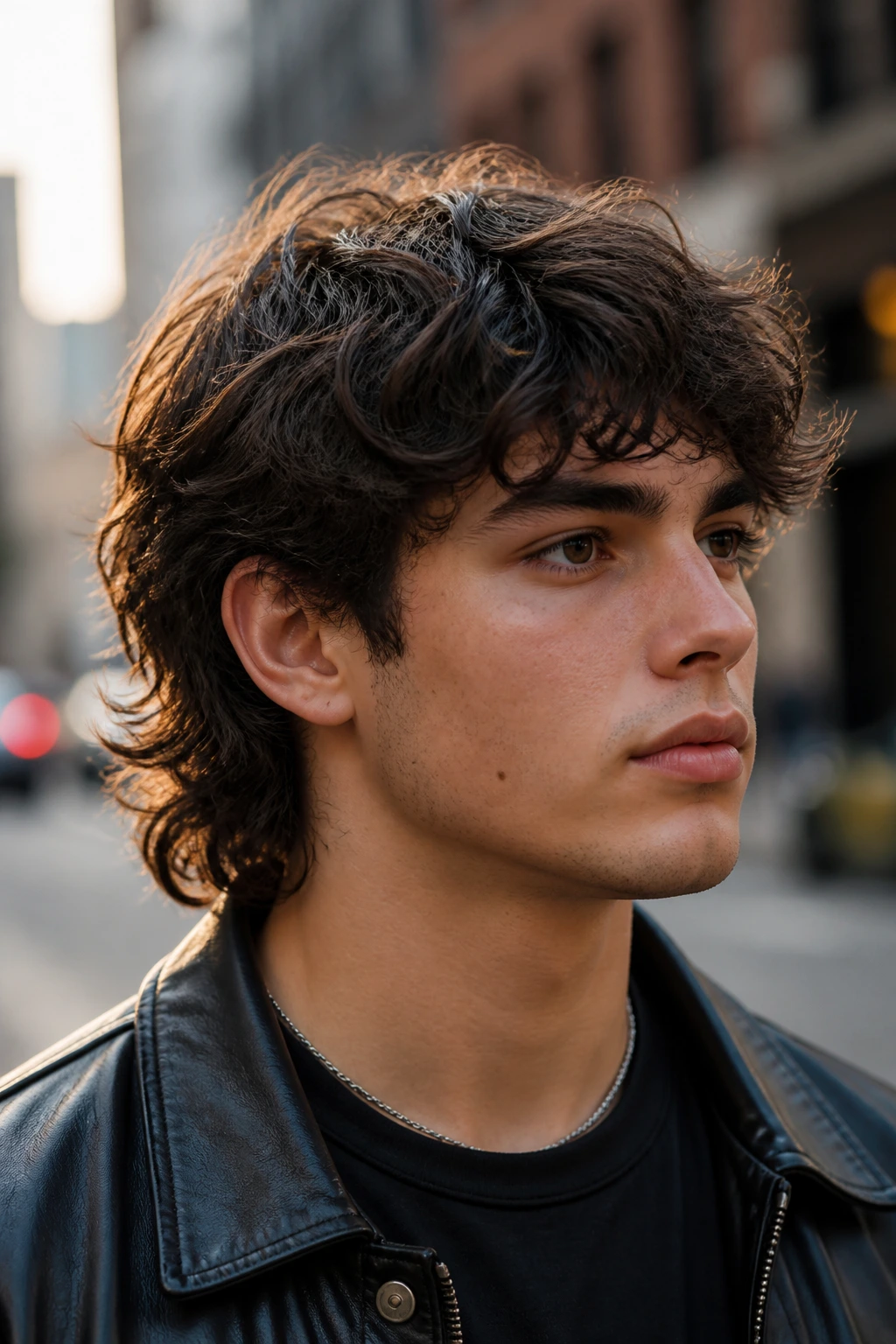 Real person with wavy mullet featuring gentle taper and longer back.