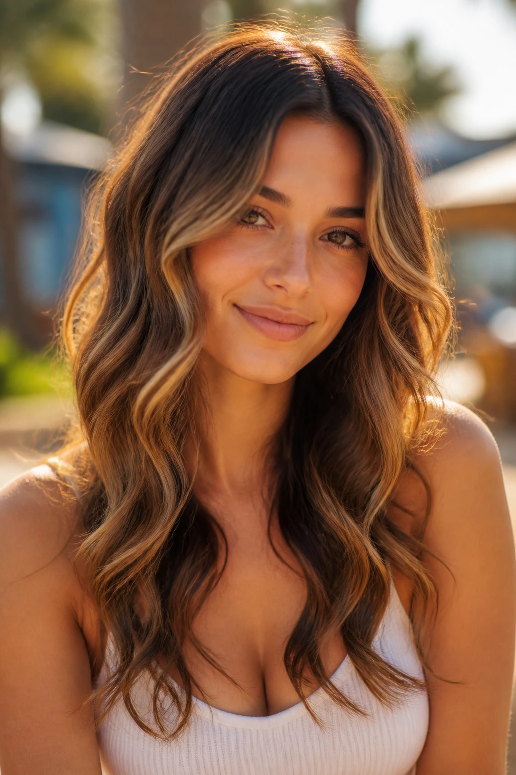 Close-up of a real person with wavy hair styled in S-curve layers