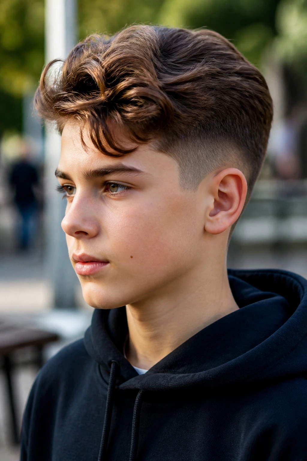 Portrait of a boy with a Wavy Undercut showing top waves and undercut