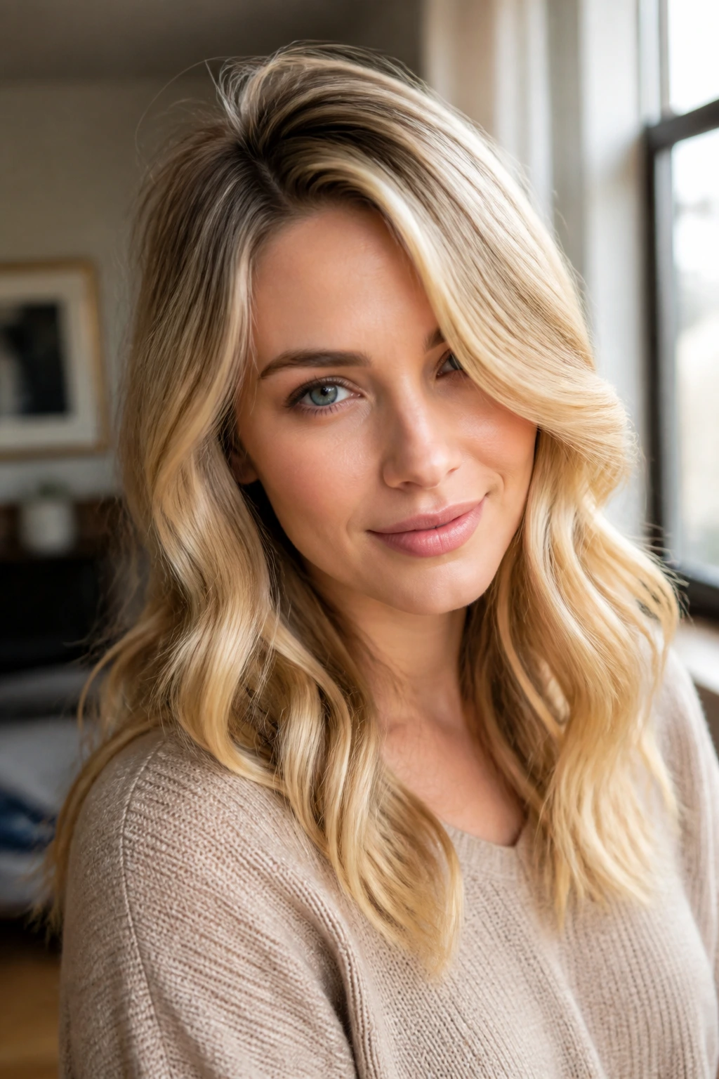 Portrait of a real woman wearing waves with crown lifted and soft front pieces