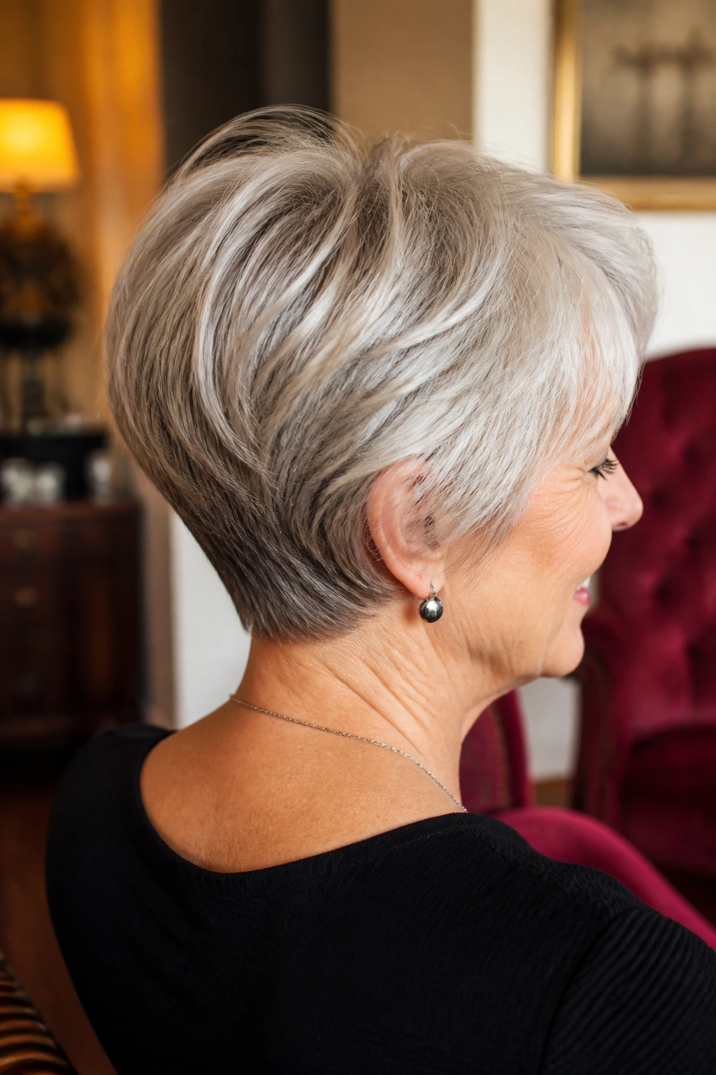Real woman with wedge cut and rounded back, crown lifted