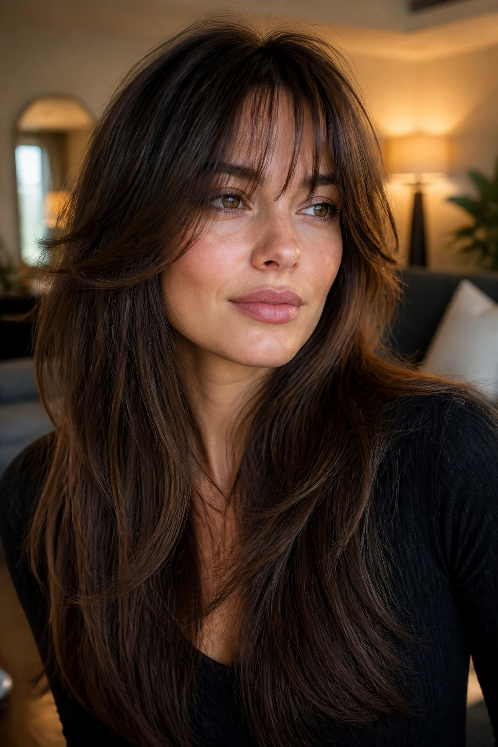 Real portrait showing interior layers for thick hair with movement