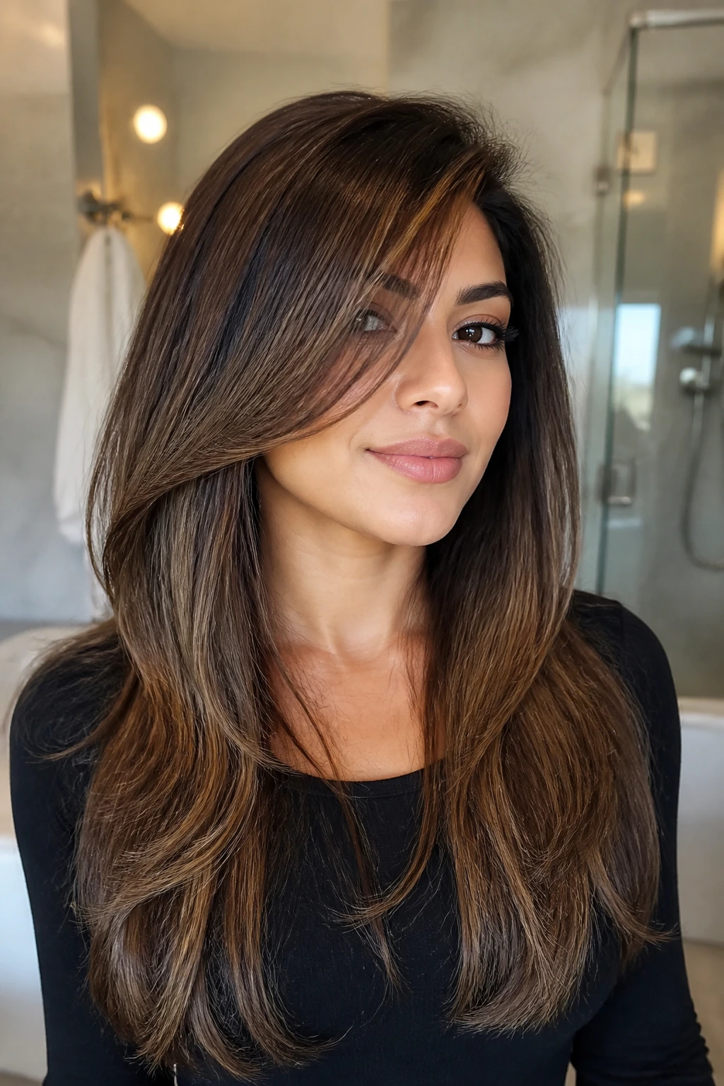 Thick hair with hidden weight removal and sleek ends