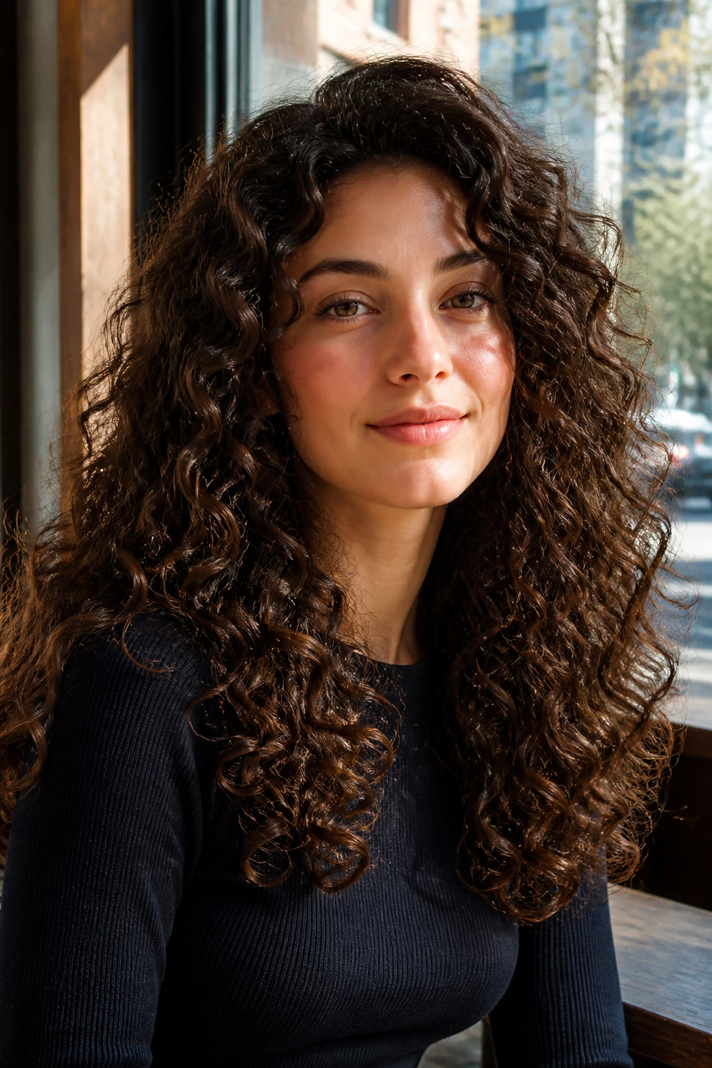 Portrait of a real person showing wide arc layering with a head-following curve