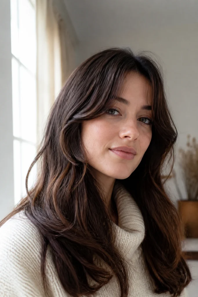 18 Winter Hairstyles for Thick Hair with Curtain Bangs