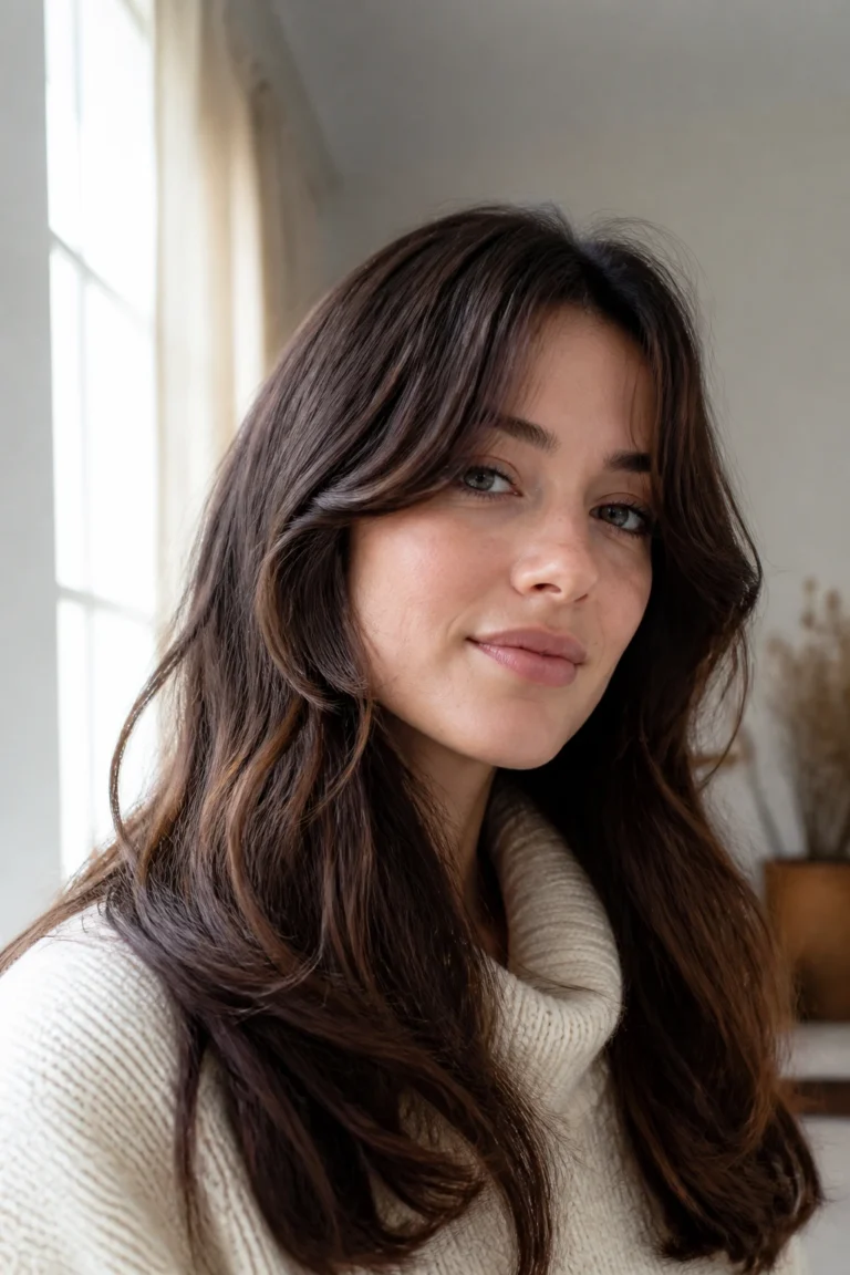18 Winter Hairstyles for Thick Hair with Curtain Bangs