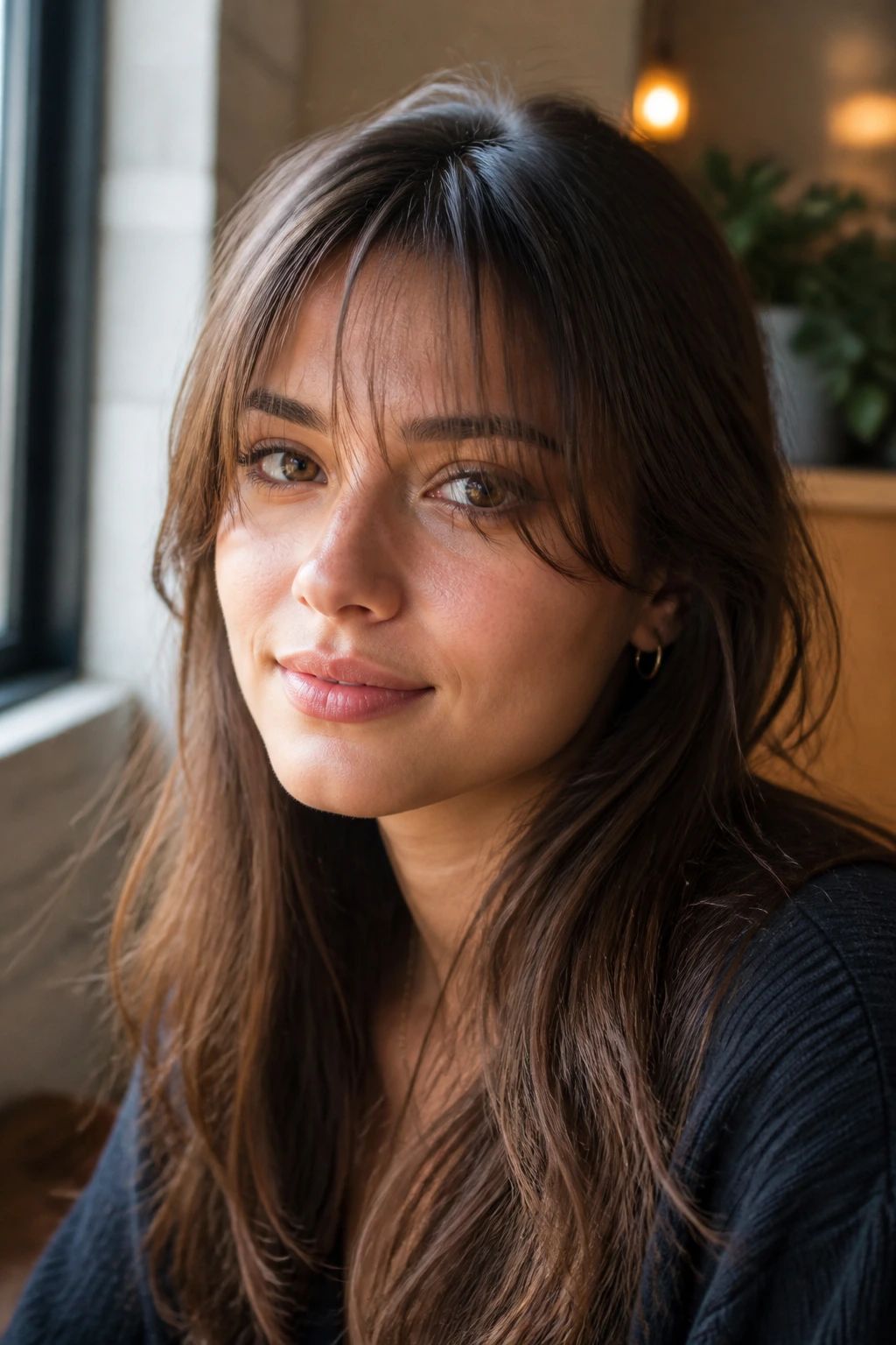 Close-up of a real person with wispy see-through bangs and forehead visible under soft window light.