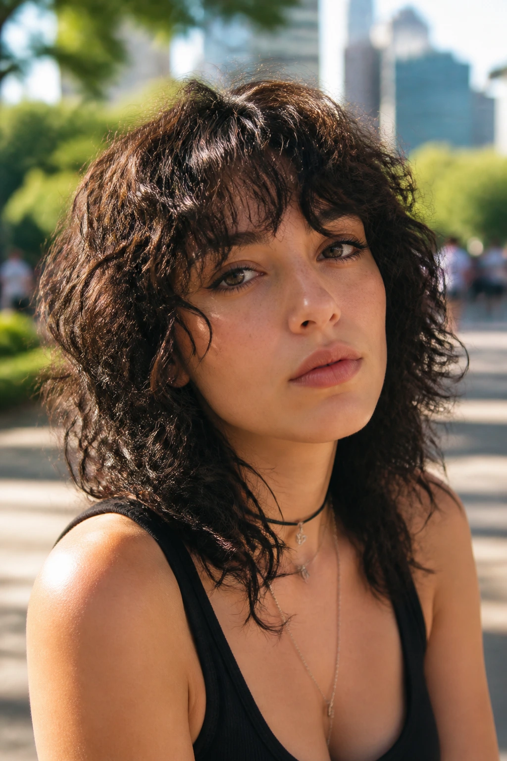 Real person with wolf cut bangs and choppy texture