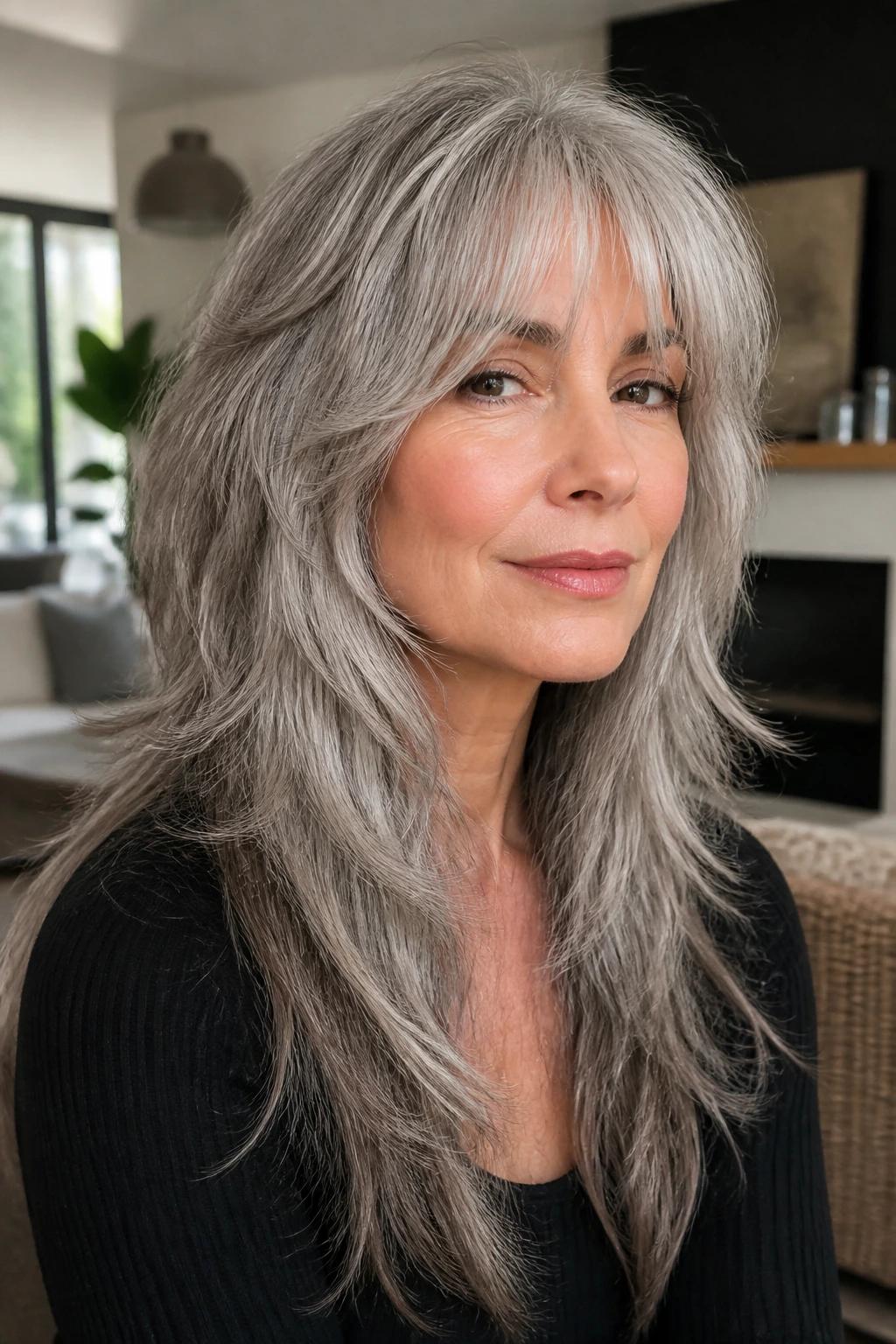 Real person with wispy wolf cut, textured layers and edges.