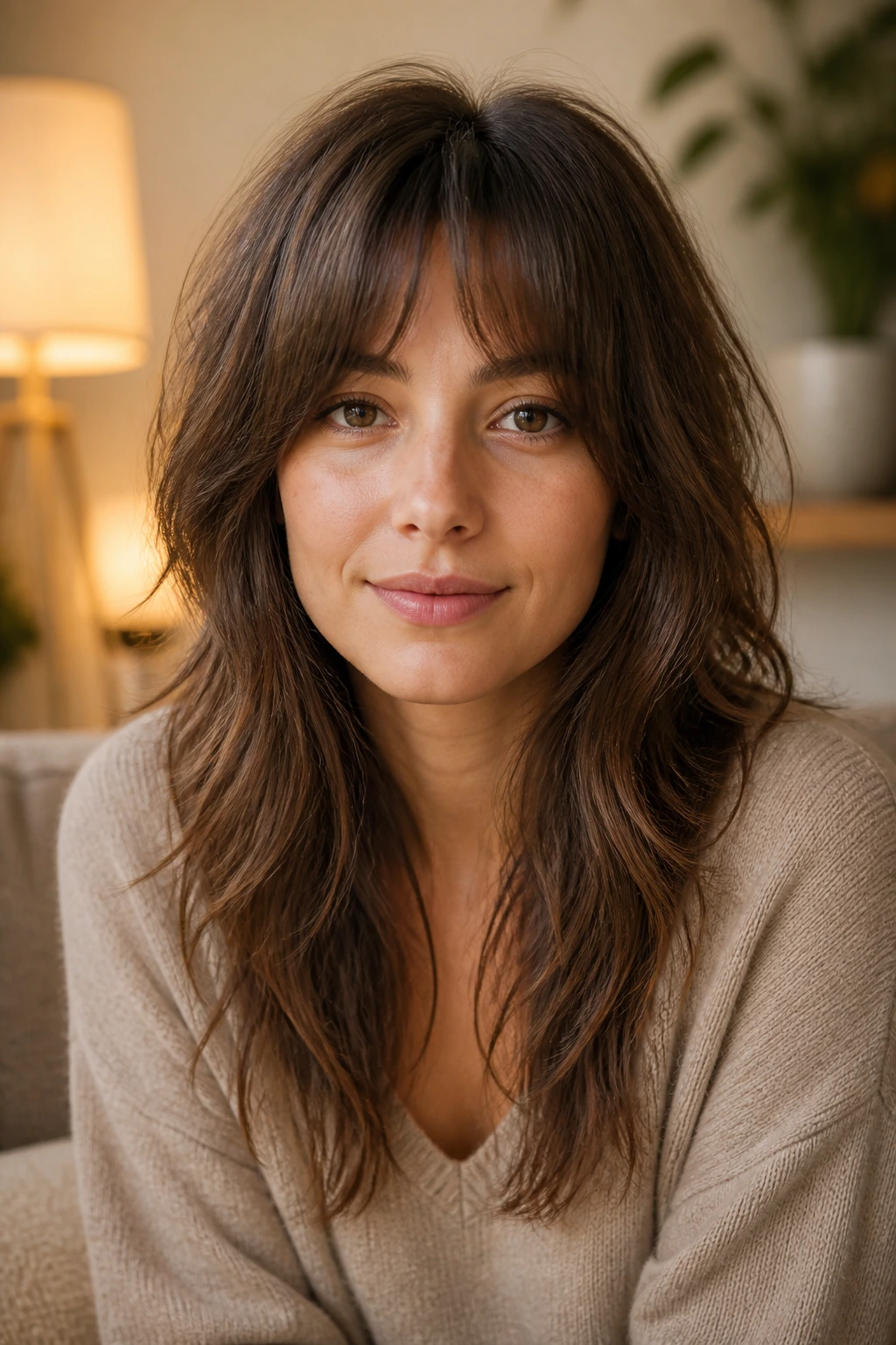 Woman with a soft wolf cut and low-contrast layers
