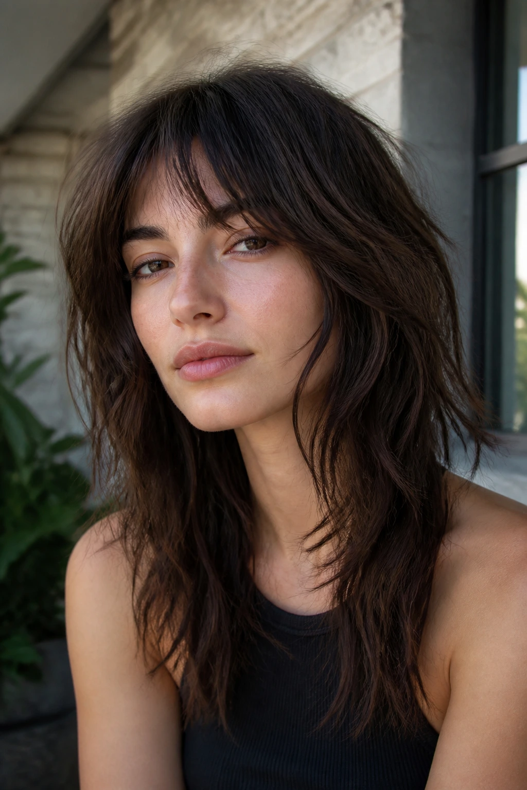 Close-up of real person with soft wolf cut and undone texture