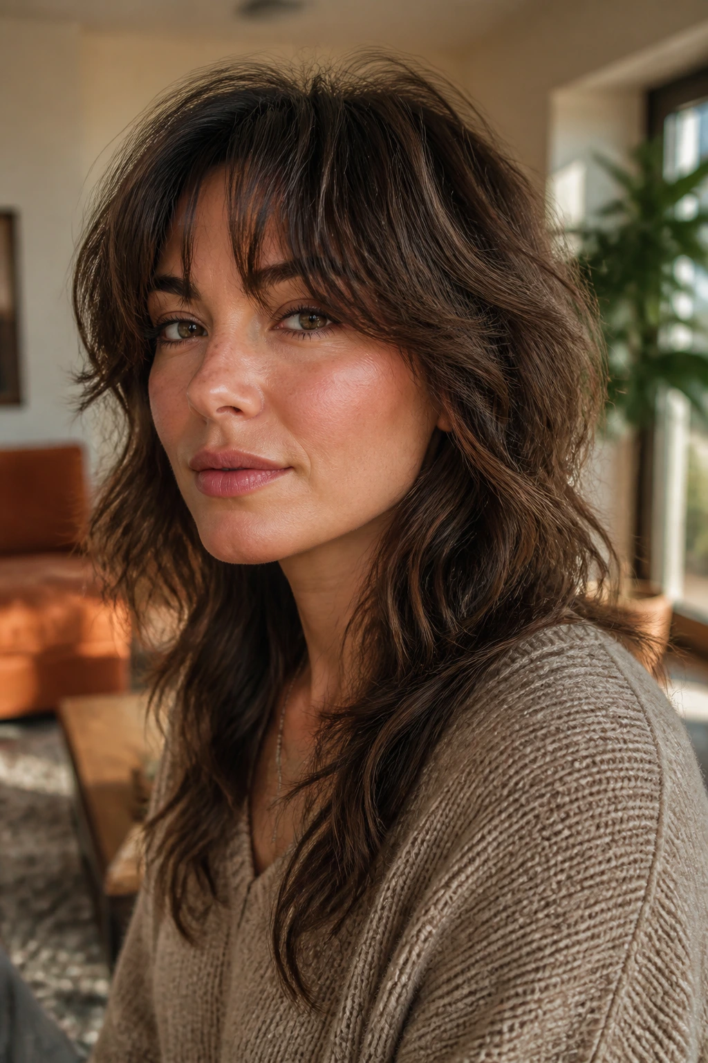 Portrait of a woman with fringe-first wolf variation