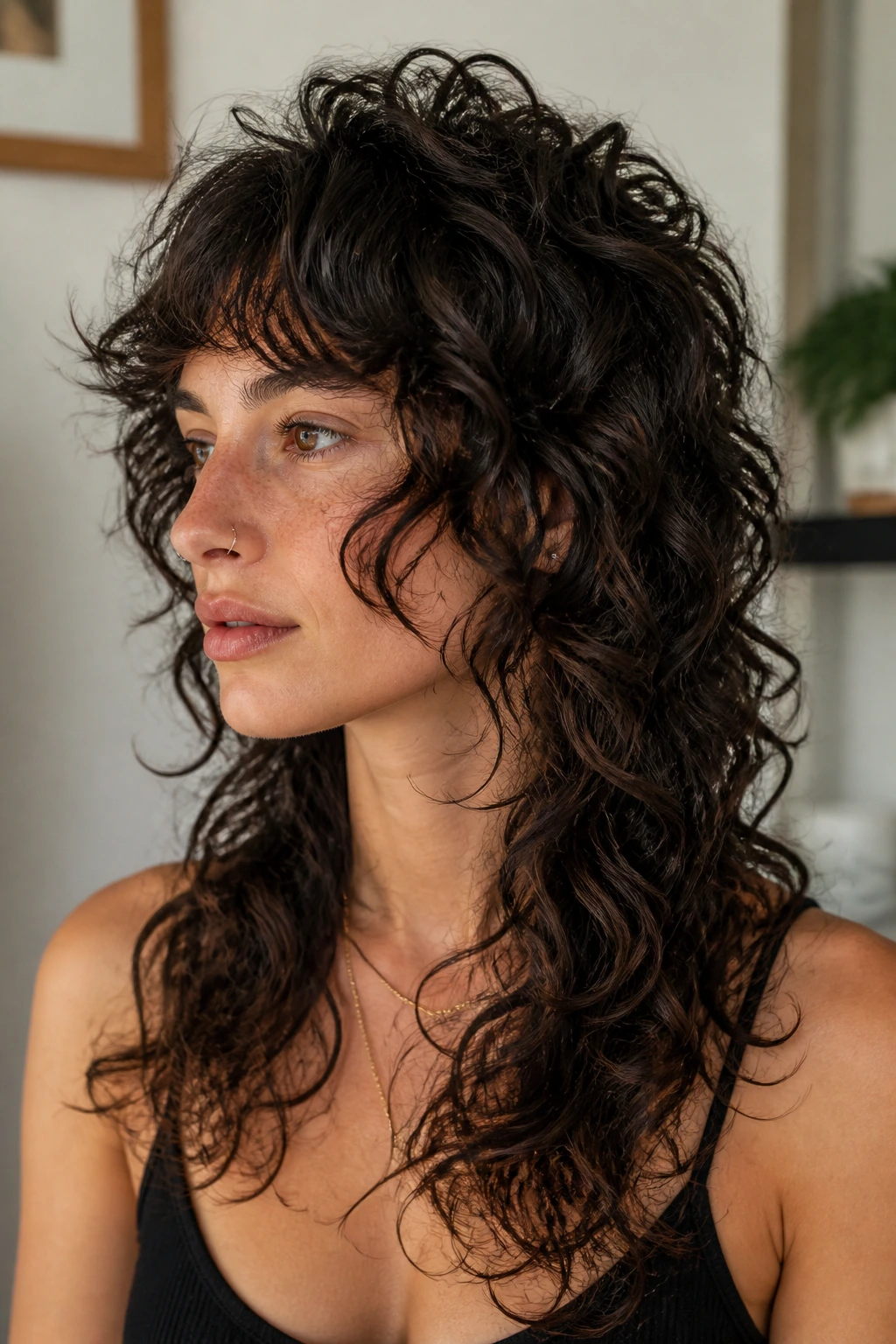 Portrait of woman with wolf-edge long shag