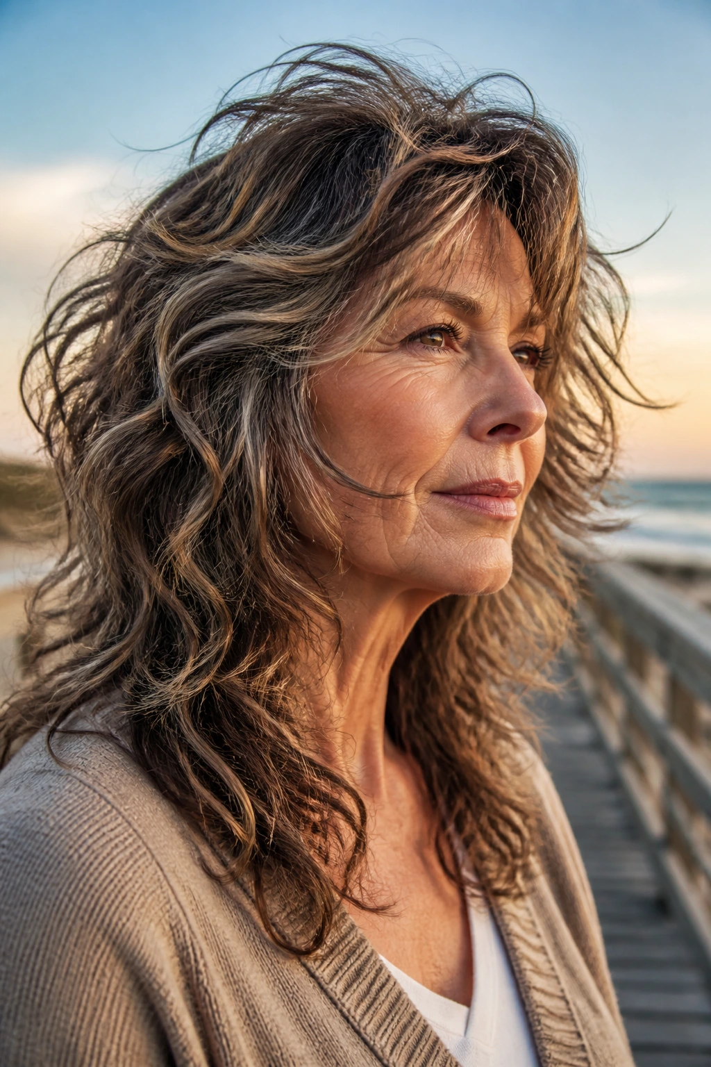 Close-up portrait of real woman with wolfish wavy cut and layers